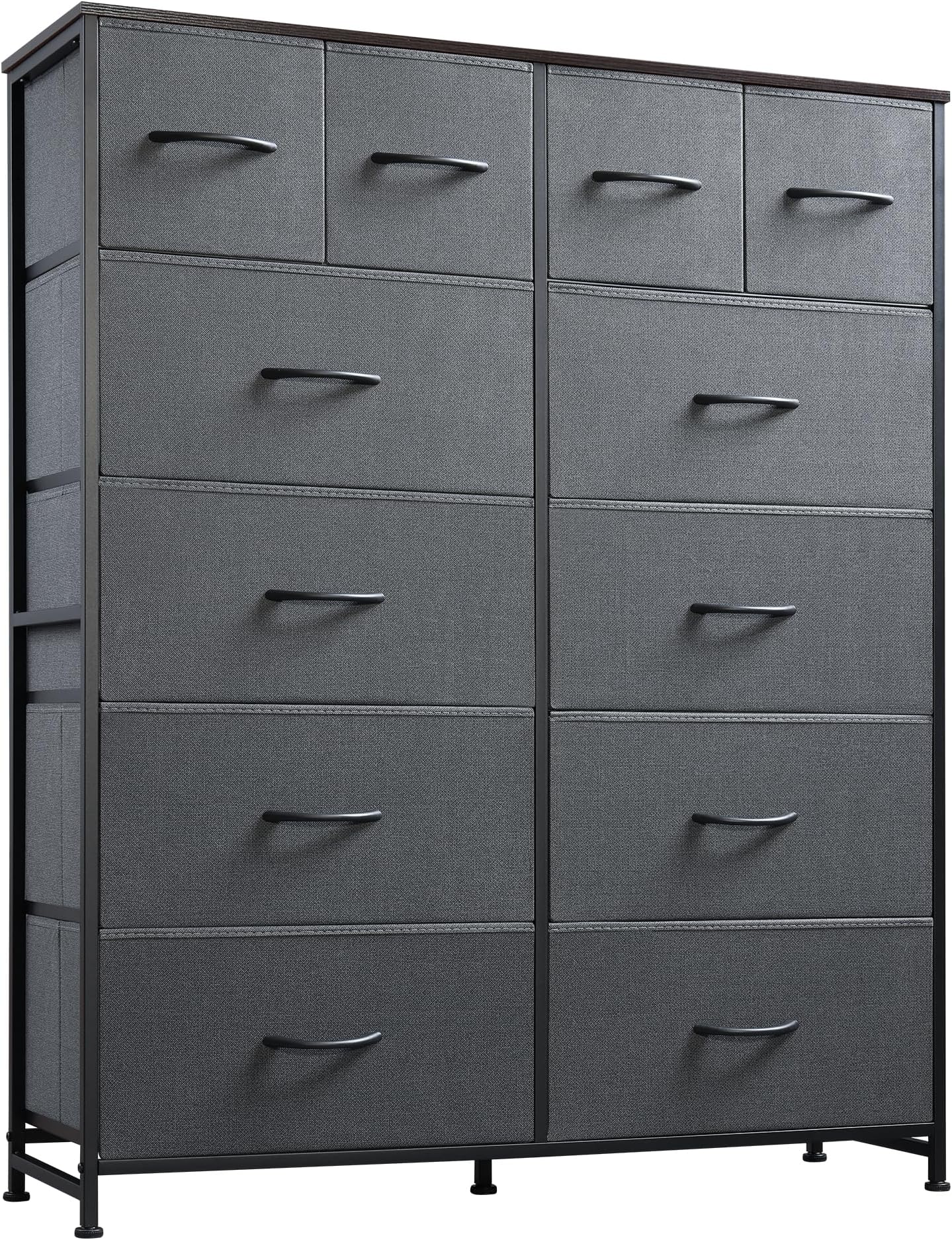 WLIVETall Dresser for Bedroom with 12 Drawers, Chests of Drawers, Fabric Dressers for Bedroom, Closet, Fabric Storage Dresser with Storage Drawers, Steel Frame, Wood Top, Dark Grey