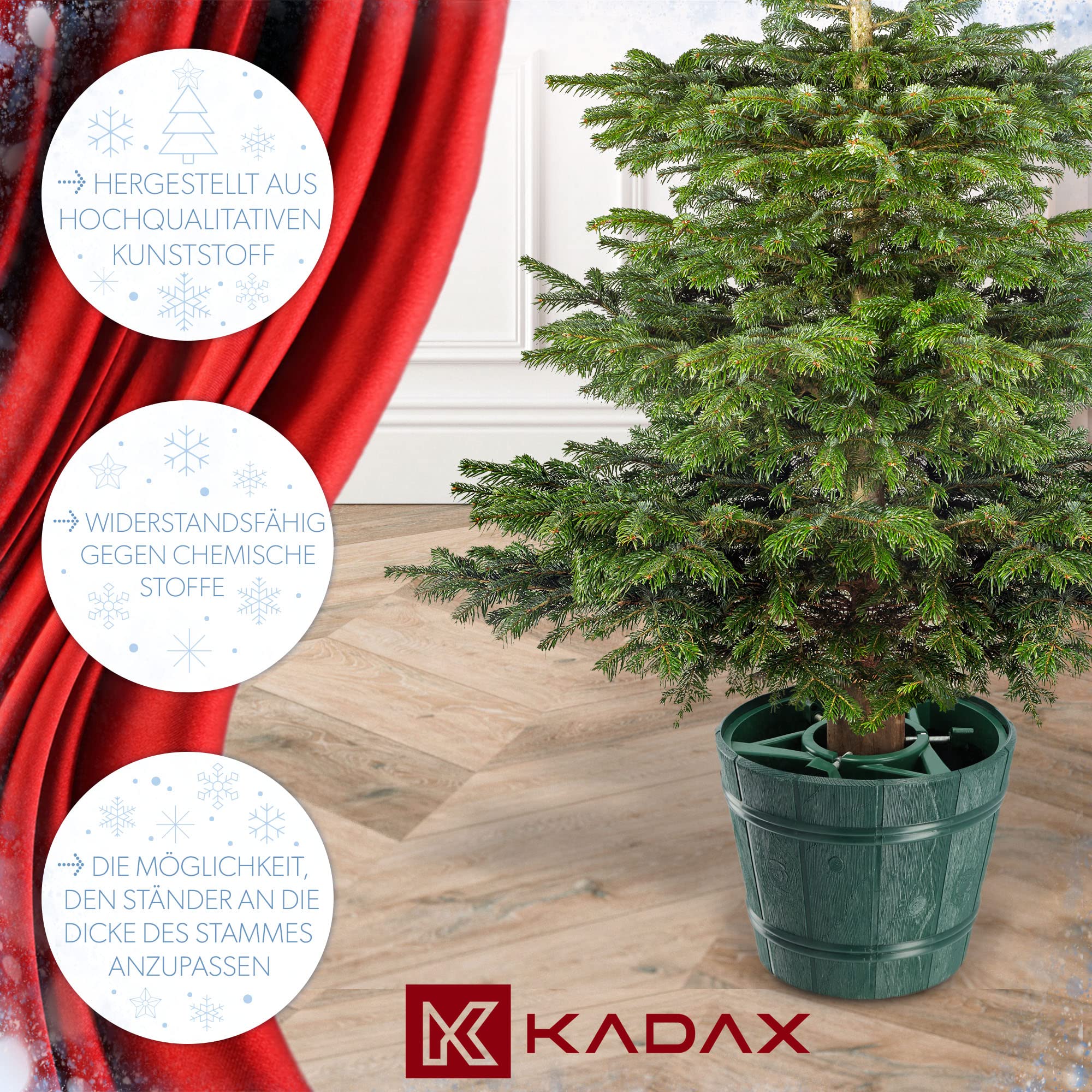 KADAX Support pour sapin de Noël, support pour arbre de Noël en plastique, support pour sapin de Noël en deux versions de couleur, support en plastique pour un sapin de Noël (hauteur de l'arbre