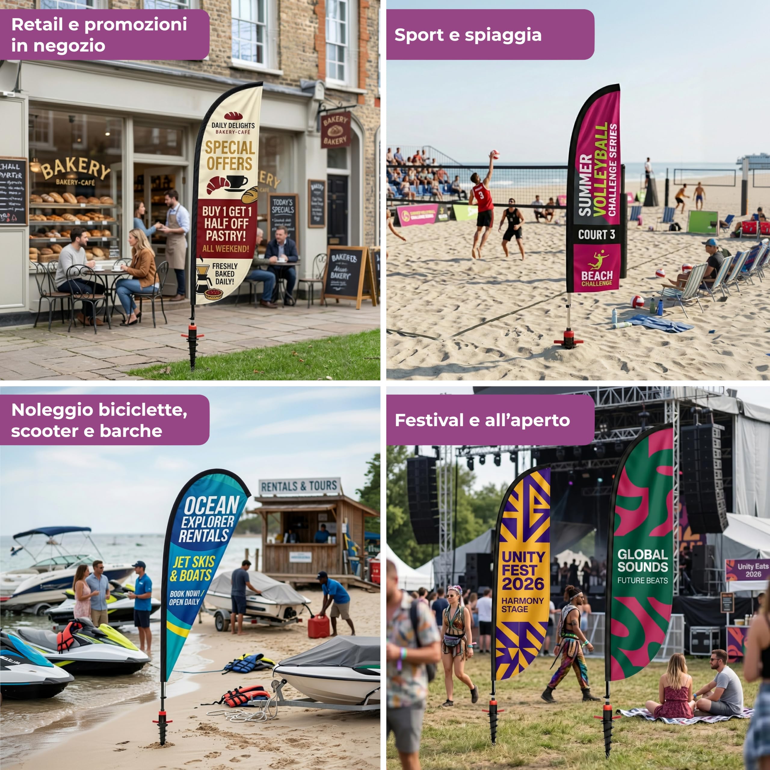 Cimpress Bandiera vela personalizzata 2,6 m, aggiungi il tuo logo o testo, bandiera pubblicitaria double face beach flag con asta per pubblicità esterna, eventi, ristorazione e immobiliare