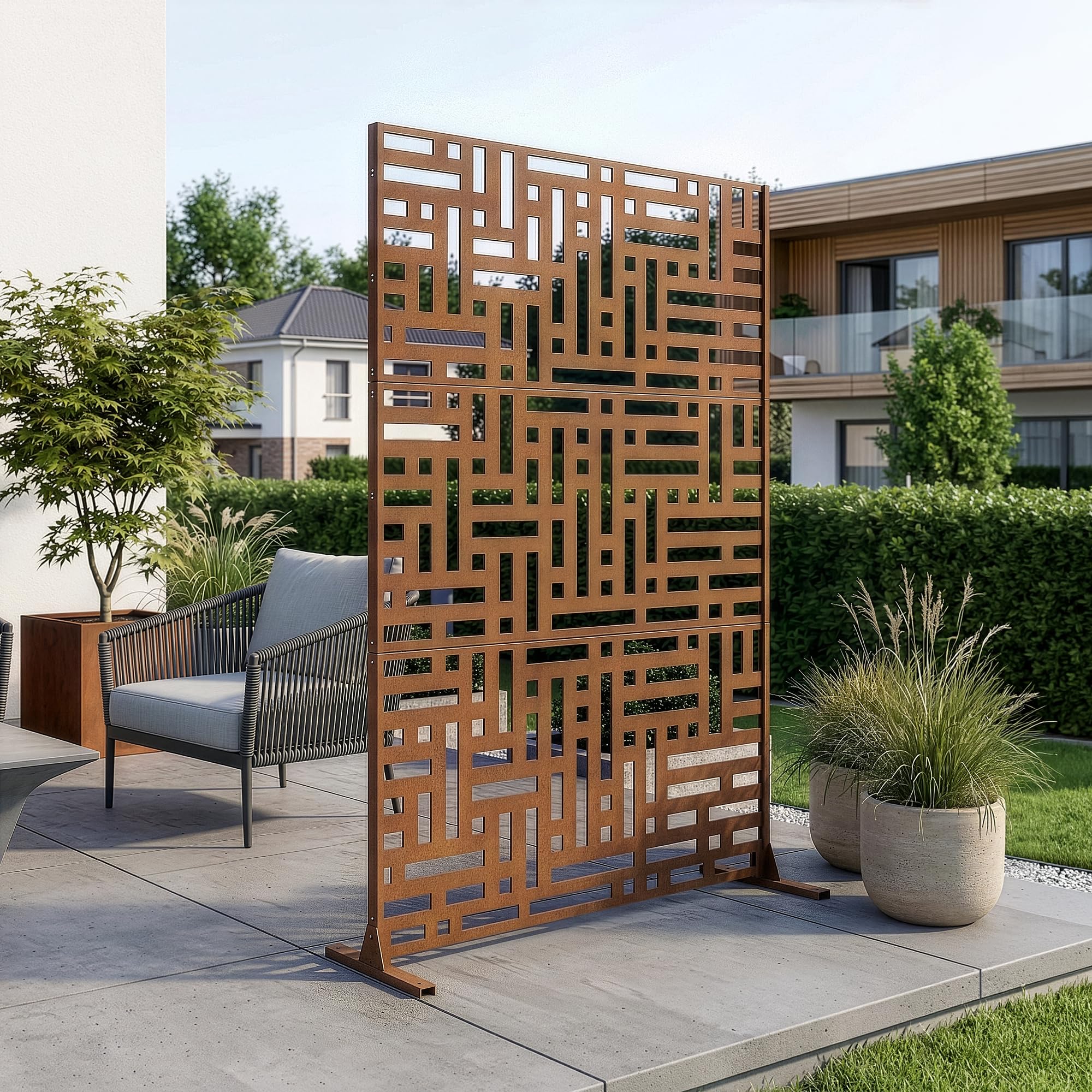 casa.pro Pannello Divisorio per Spazi Esterni Interni Schermatura Decorativa con Struttura Traforata Schermo Divisore in Acciaio Corten 180 x 120 cm Marrone Ossidato