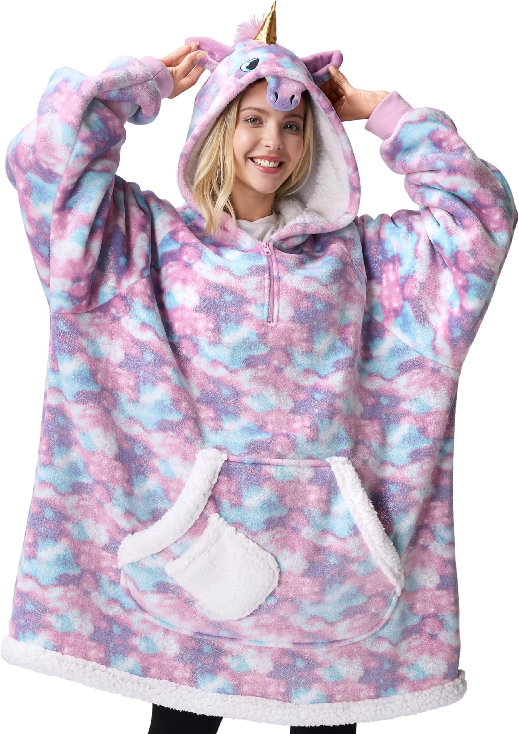 Giggling Getup Wearable Blanket Hoodie - Oversized Soft Sherpa Fleece Hooded Blanket - Warm Flannel Blanket Sweatshirt Adult Men Women