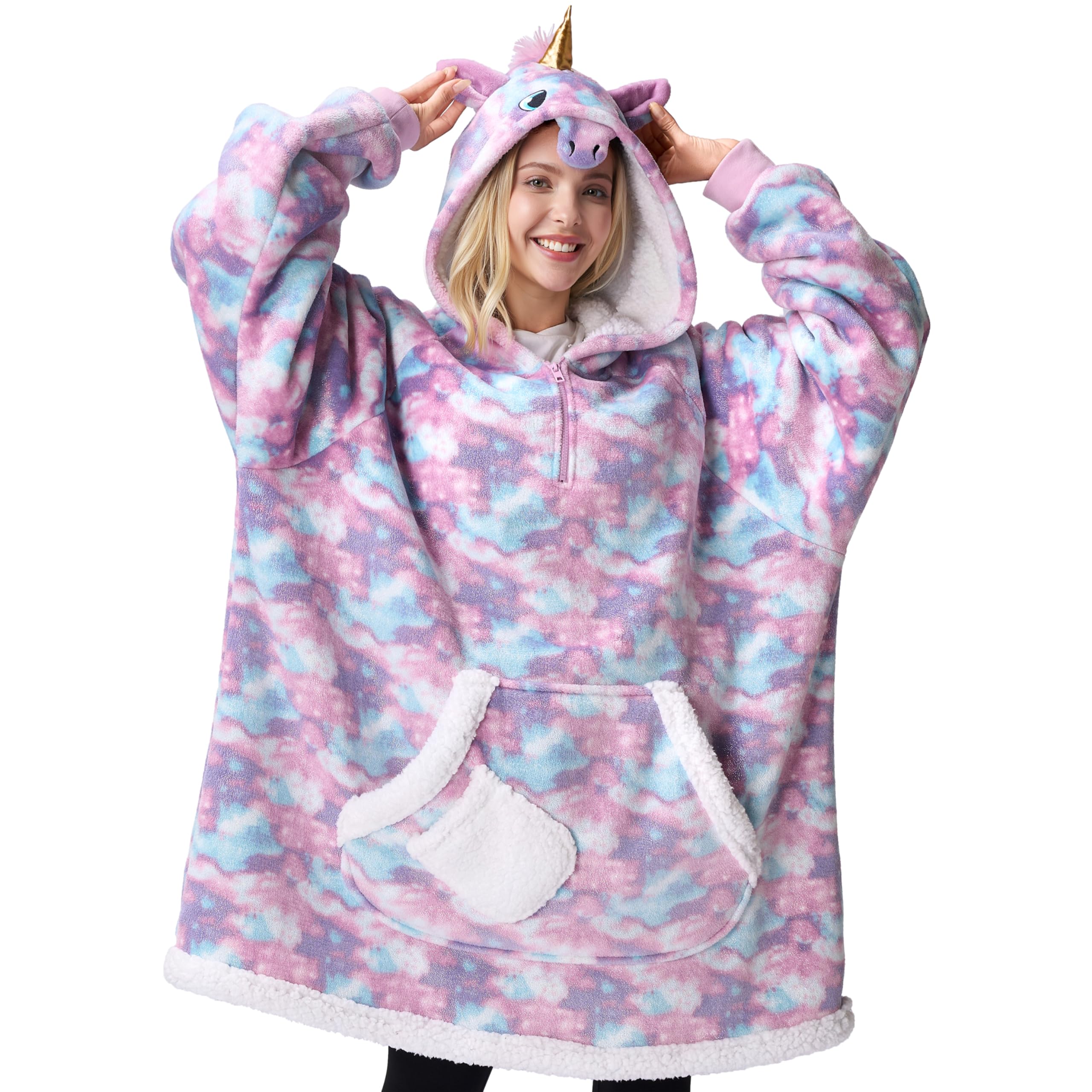 Giggling Getup Wearable Blanket Hoodie - Oversized Soft Sherpa Fleece Hooded Blanket - Warm Flannel Blanket Sweatshirt Adult Men Women