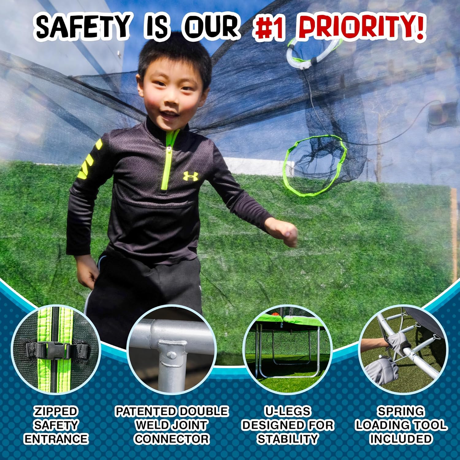 Battle Ball 12 Foot Rectangle Trampoline with Safety Enclosure