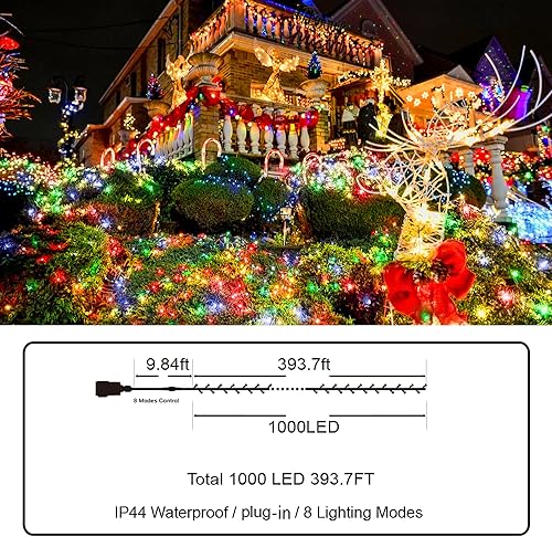 Miniatura 2 de Guirnalda de luces de Navidad para exteriores, 1000 LEDs403 pies, enchufable, con control remoto, 8 modos y temporizador, impermeable, para el