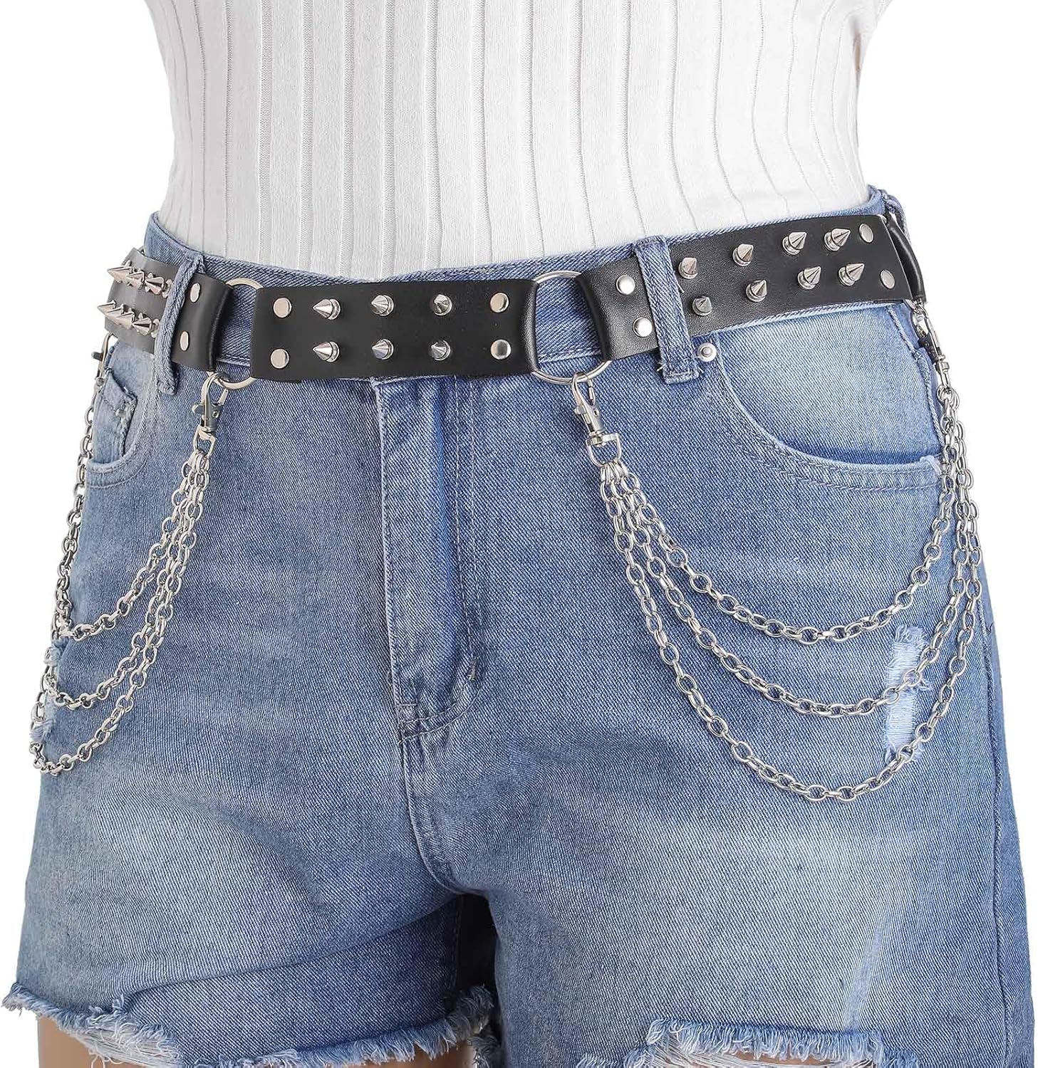 ELABEST Studded Belt Punk Belt Pyramid Waist Belt Gothic Leather Belt Accessories for Women - Image 2