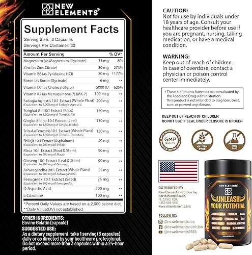 Miniatura 3 de Suplemento de refuerzo de testosterona natural para hombres  Refuerzo de prueba con Tongkat Ali, Fadogia Agrestis, Shilajit, Ashwagandha, Ginseng,