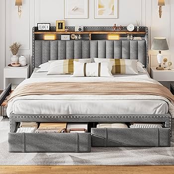 Amazon.com: EnHomee Upholstered King Size Bed Frame with 4