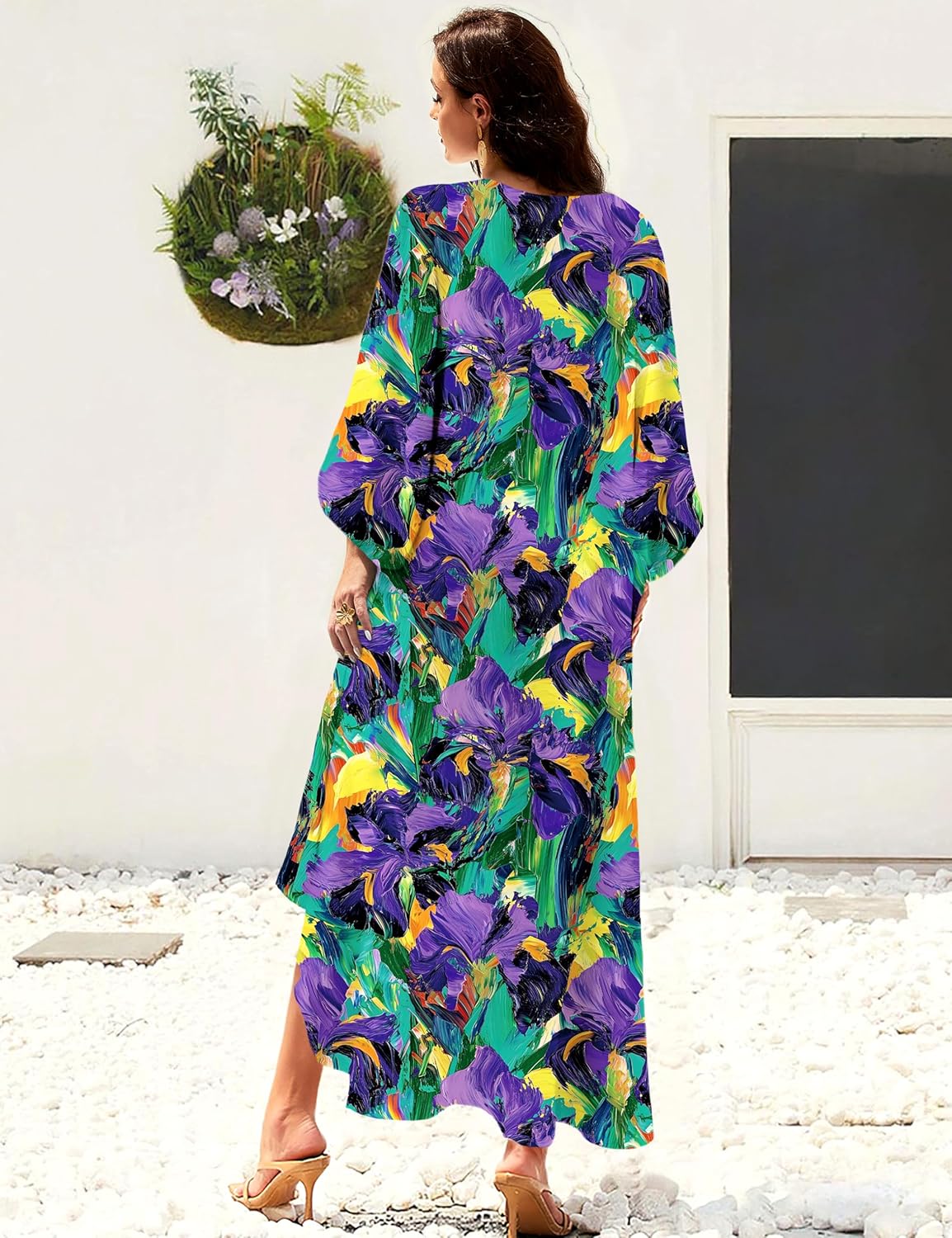 MAKABO Kaftan for Women Dress V Neck Short Sleeve Beach Vacation Bikini Swimsuit Cover Ups Loungewear for Summer - Image 5