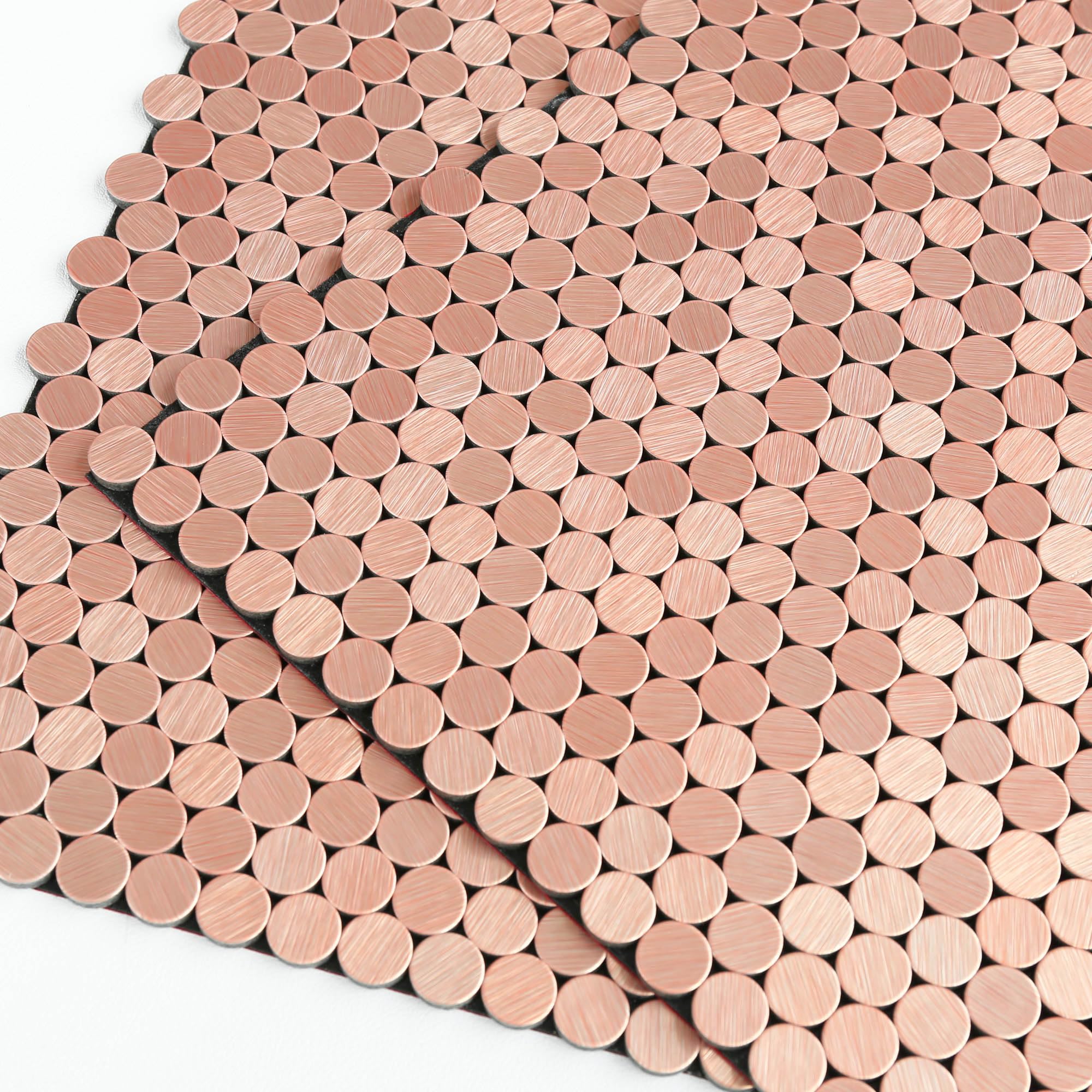 M MOFIT Small Rose Gold Peel and Stick Wall Tiles Fireplace Surround,Metallic Self-Adhesive Tiles Stainless Steel Mosaic Splashback Tile Stickers for Kitchen(5 Sheets, Round)