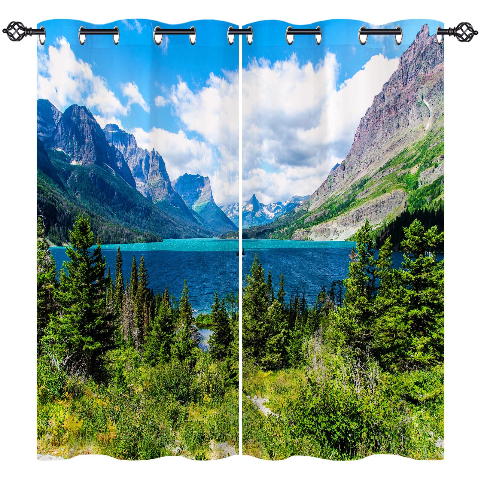 ANHOPE Mountain Lake Blackout Eyelet Curtains 2 Panels W 55" x L 63"