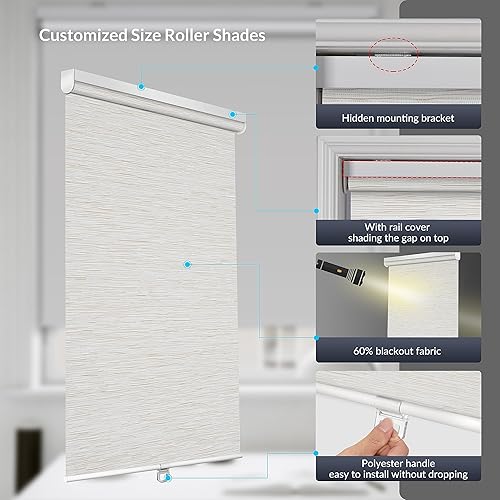 Miniatura 2 de BERISSA Persianas enrollables sin cordones con filtro de luz, para ventana, tela jacquard a rayas, protección de privacidad, protección UV,