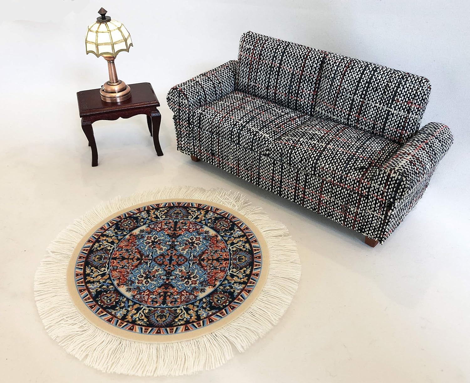 Set of 4 Round Dollhouse Rugs – Miniature Carpet Accessories for Doll Houses, 5 Inch Diameter Floor Décor, Oriental Style
