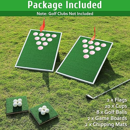 Miniatura 9 de OOFIT Juego de Cornhole de golf combinado con juego de pong, tablas de juego de astillado con alfombrillas de astillado y pelotas de golf para
