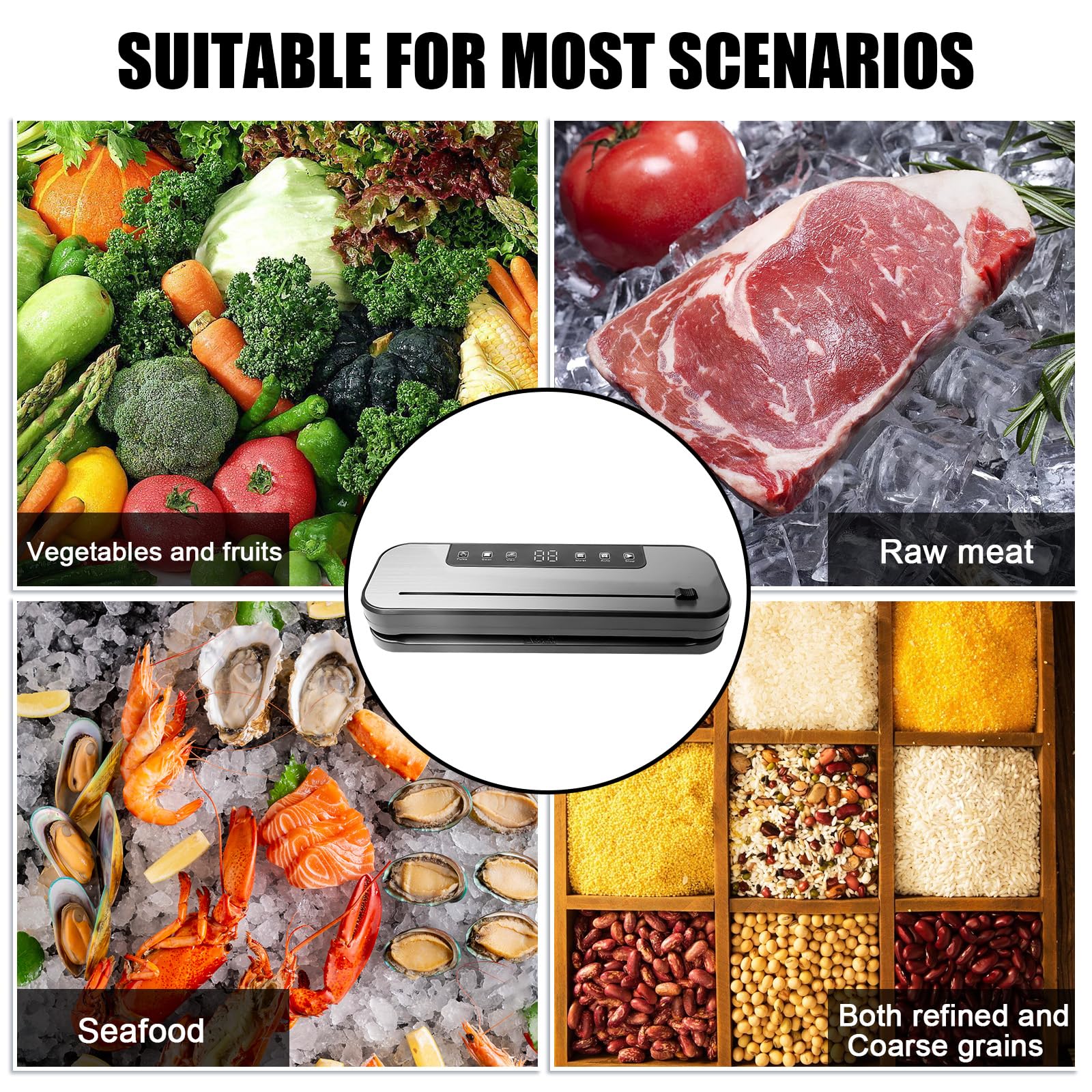 Aicharynic Macchina per sottovuoto 6 in 1, macchina per sottovuoto professionale, 75 Kpa, macchina per sottovuoto per alimenti, con 50 sacchetti sottovuoto e 1 tubo per asciutto, umidità, freschezza