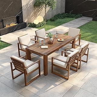 Merax Patio Table and Chairs Set, Outdoor Dining Set for 6 with Umbrella...