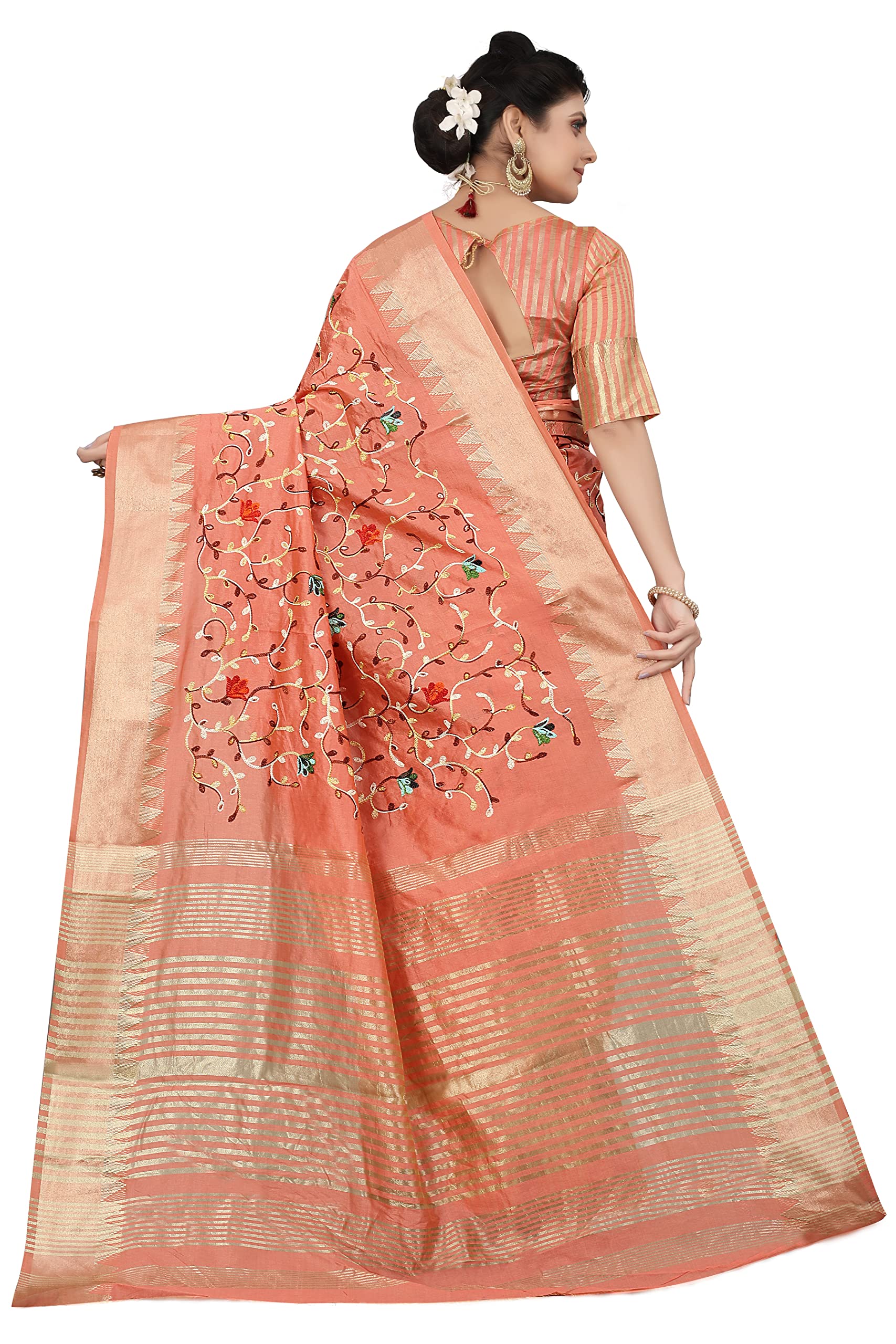 SERONA FABRICS Damen Assam Baumwolle Seide mit goldenem Rand Garn bestickt Banarasi Saree mit Bluse Stück