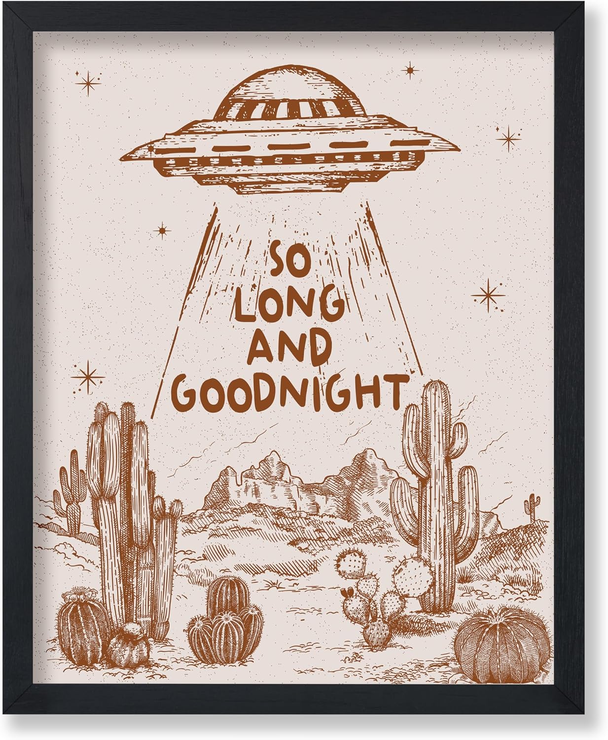 Poster Master So Long And Goodnight Poster - Retro Brown UFO Print - Western Art - Wild West Design - Trendy Design - Gift for Him & Her - Dorm, Kid's Room or Living Room Decor - 8x10 UNFRAMED