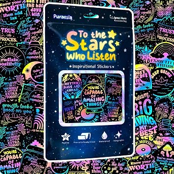 100 PCS Holographic Positive Affirmation Stickers - to The Stars Who Listen By Puraesla - Lumina Series- Neon Inspirational Boost Stress Relief Sticker for Journaling & Laptop, Phone, Water Bottle