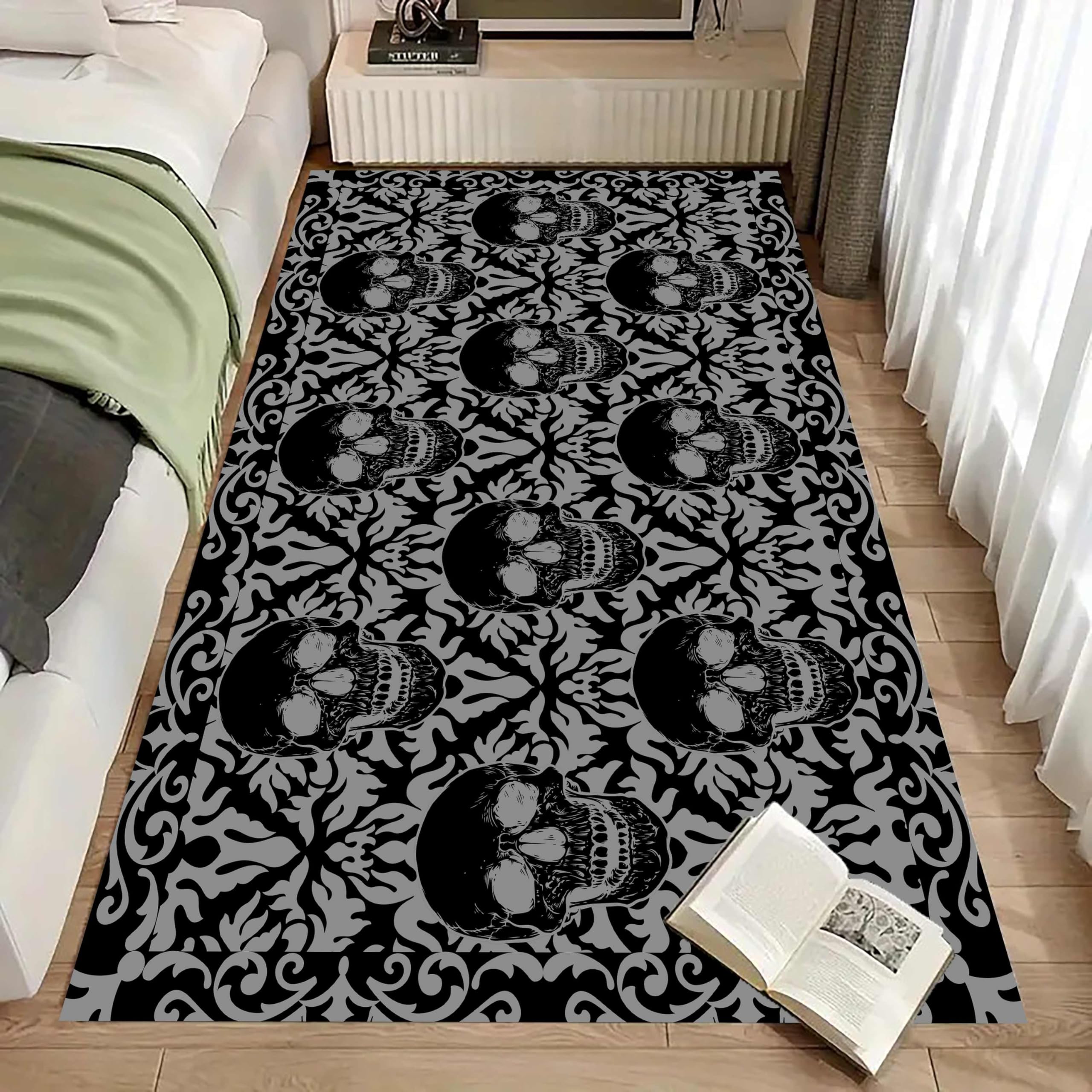 Gothic Skull Area Rug 5x8ft Vintage Black and White Snake Flowers Halloween Rug Fun Carpet Cool Rugs Horror Floor Mat Doormat Goth Room Decor for Hallway Living Room Bedroom Bedside: Skull 5 6x8ft