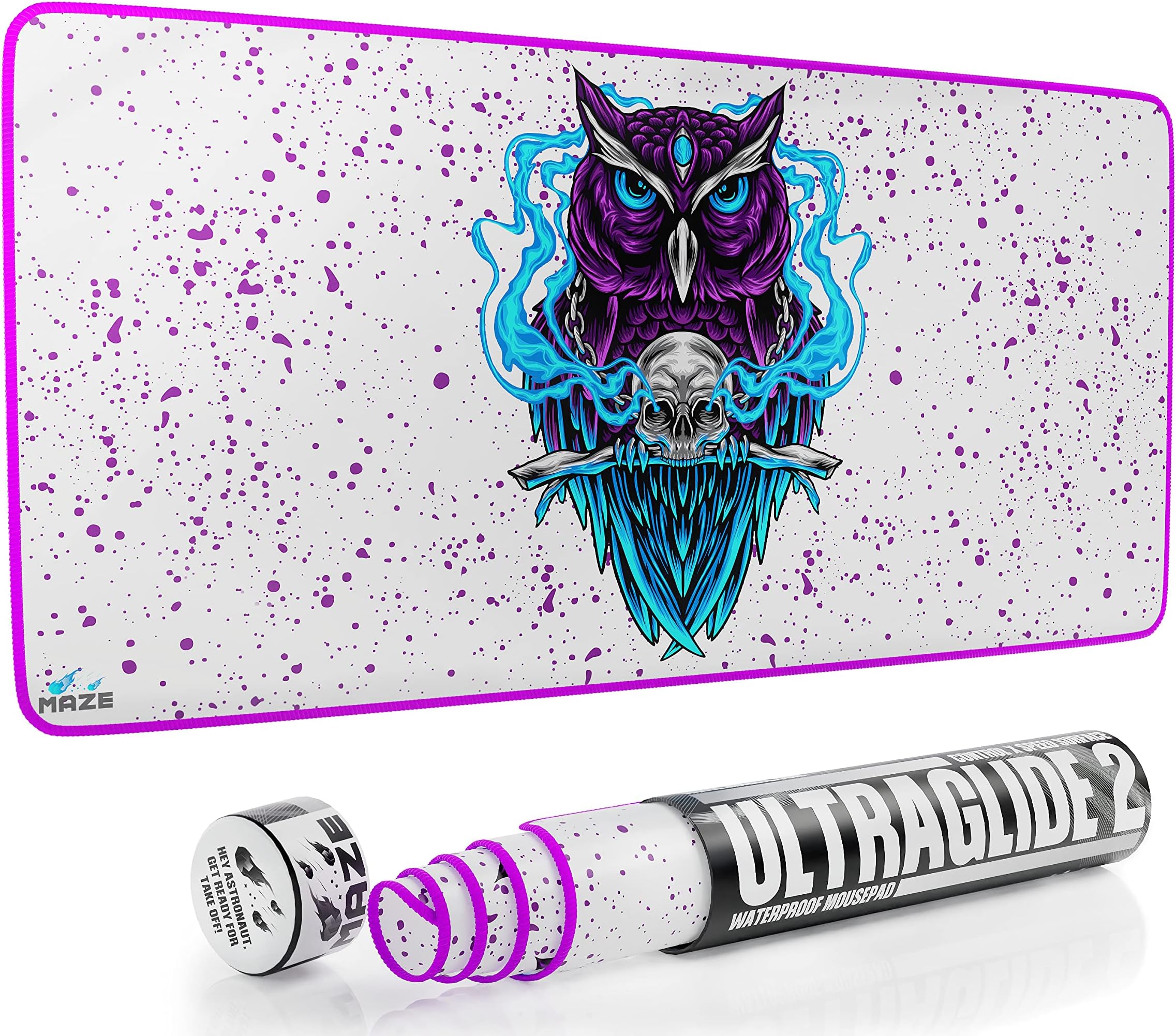 MAZENight OWL-W 3XL Mouse Pad - Ultra Glide Smooth Surface for Maximum Control x Speed (24 x 48 Inch) Waterproof Mousepad