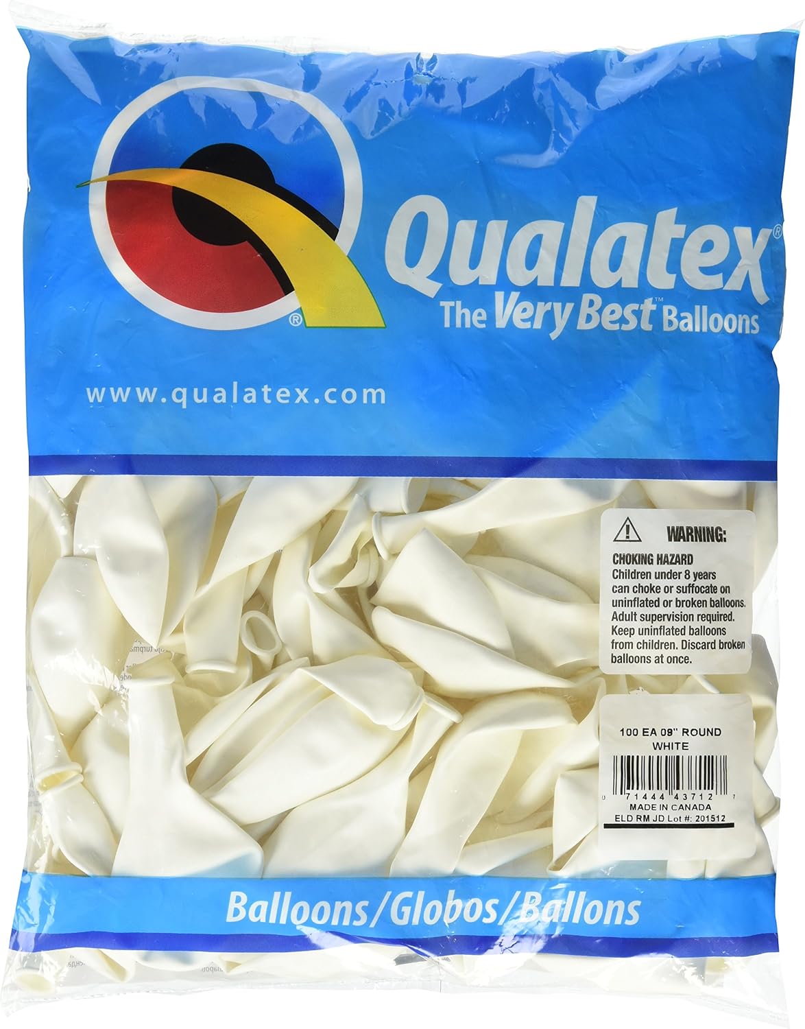 Qualatex 9" White Latex Balloons (100ct)