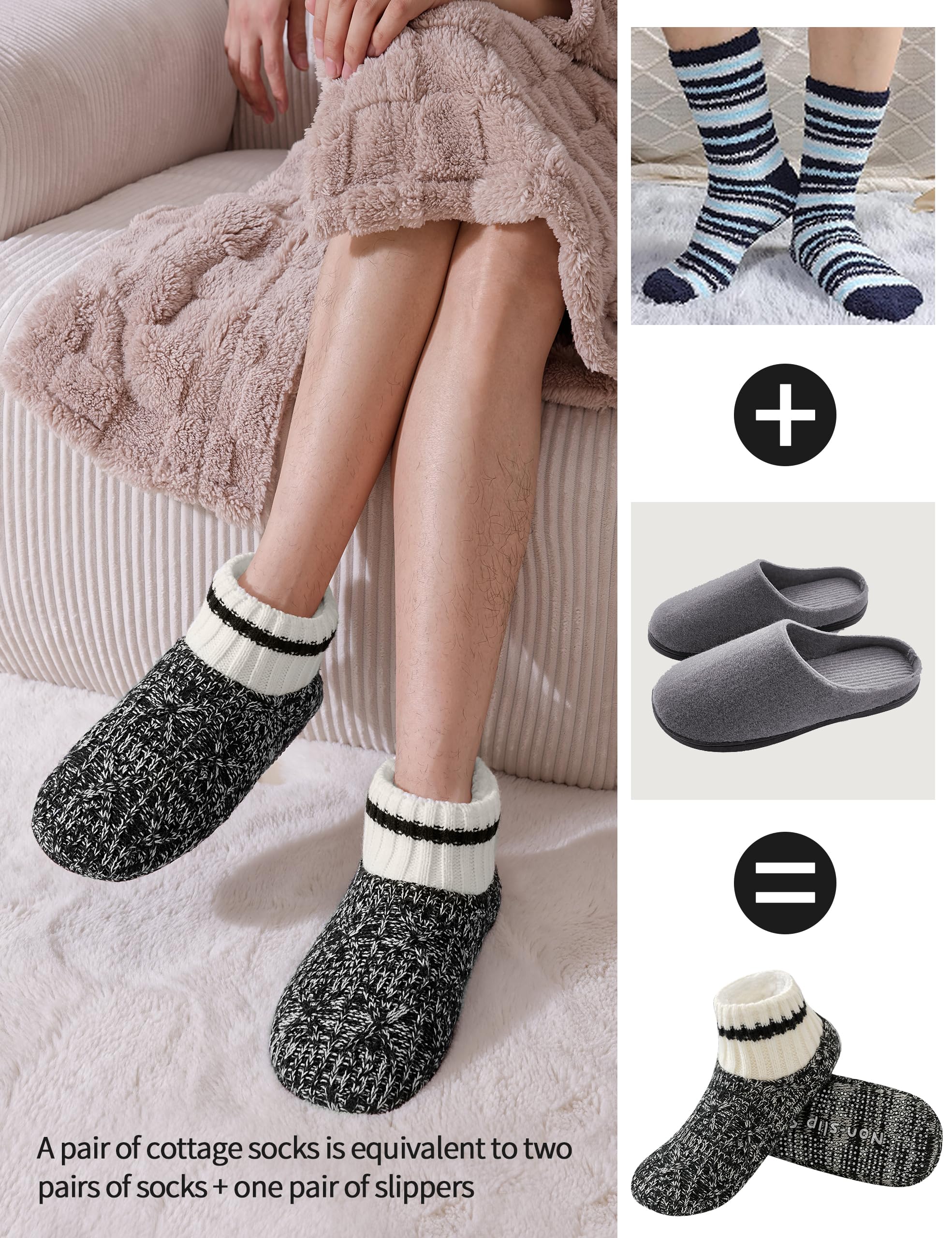 Calcetines Antideslizantes Hombre Invierno de Punto Grueso Forro Polar Cálido Térmicos