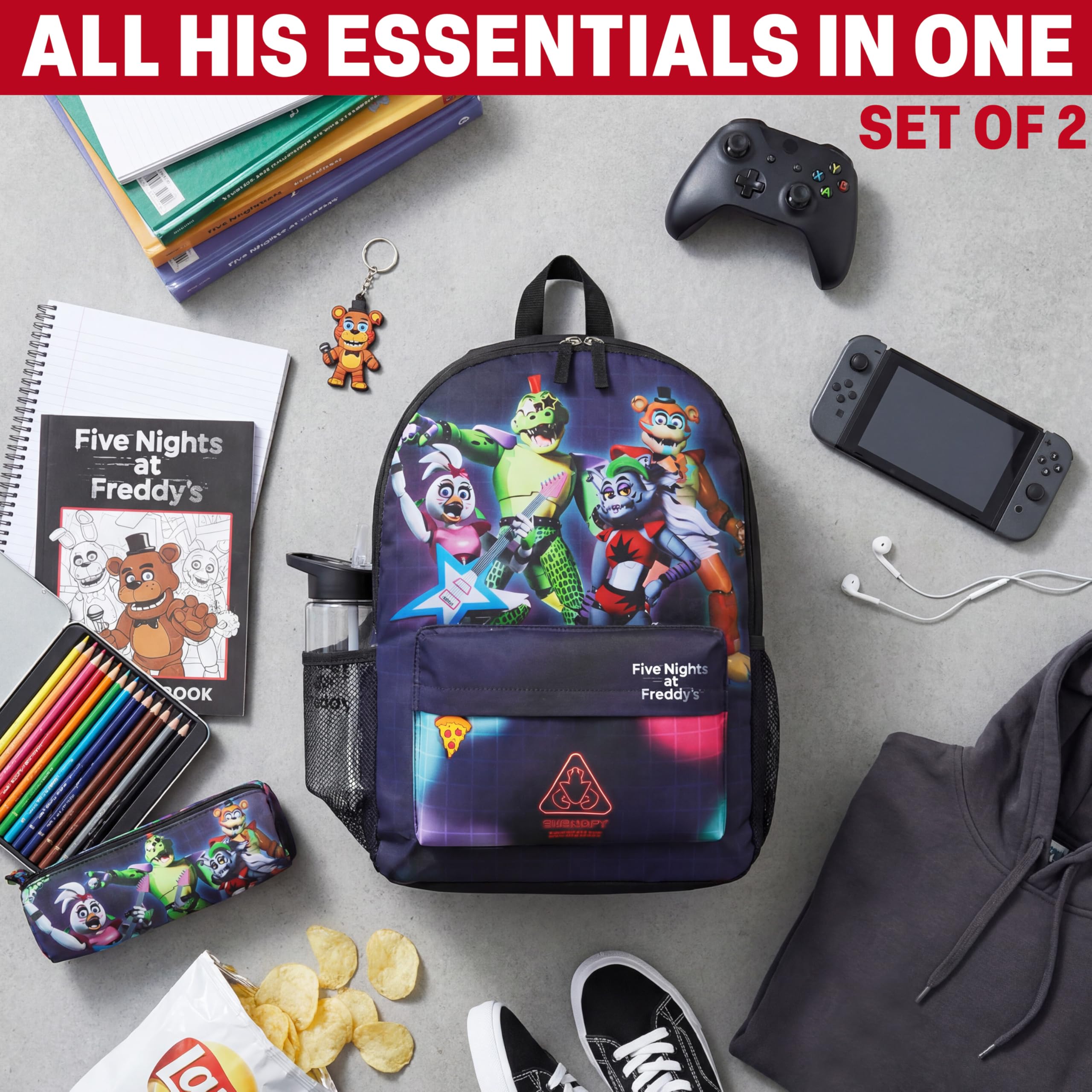 Get Trend Five Nights at Freddy's Sac a Dos avec Gourde Garcon, FNAF Fermeture Eclair Cartable et Gourde sans BPA 500ml, Cadeau Garcon (Multi FNAF)