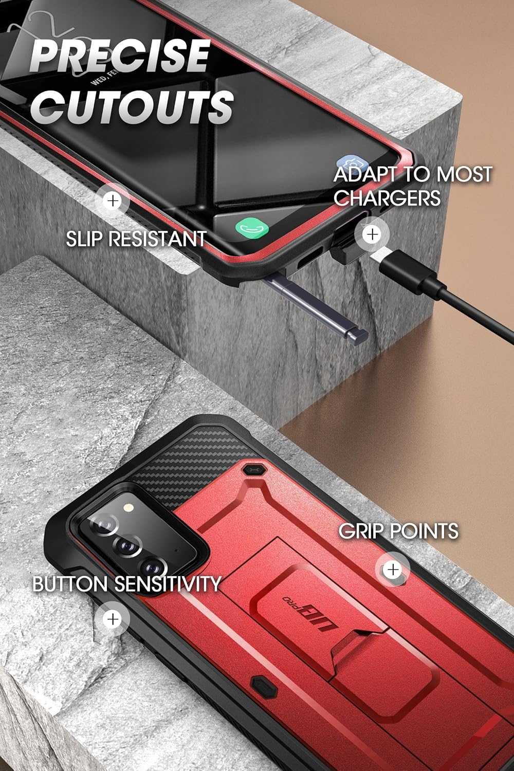 SUPCASE Unicorn Beetle Pro Series Case for Samsung Galaxy Note 20 (2020 Release), Full-Body Rugged Holster & Kickstand Without Built-in Screen Protector (Metallic Red)