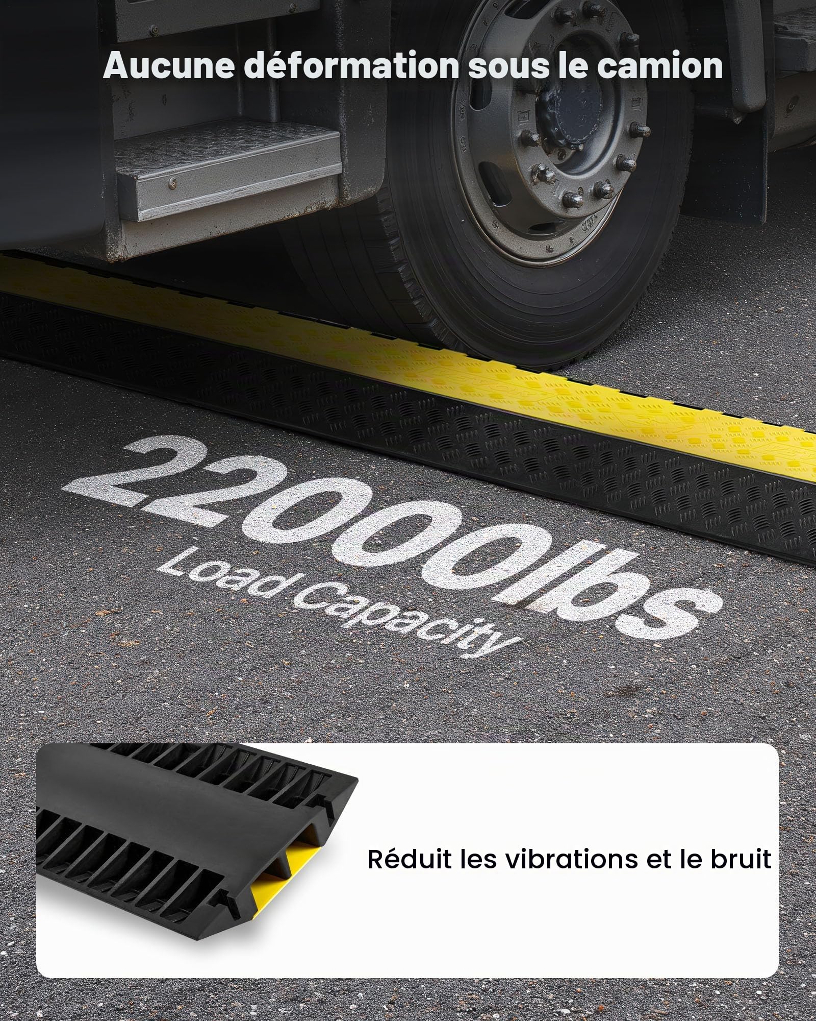 VEVOR Rampe de Protection Câbles, Charge 9979 kg, Passage de Câble au Sol 2 Canaux 100 x 75 mm, Ralentisseur de Vitesse en Caoutchouc avec Couvercle Rabattable, Passe Câble pour Intérieur, Extérieur