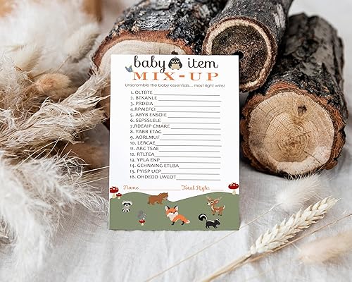 Miniatura 2 de Woodland - Juego de palabras para baby shower (paquete de 25) juegos para baby shower, diseños de fiesta de género neutro, ideas únicas para romper