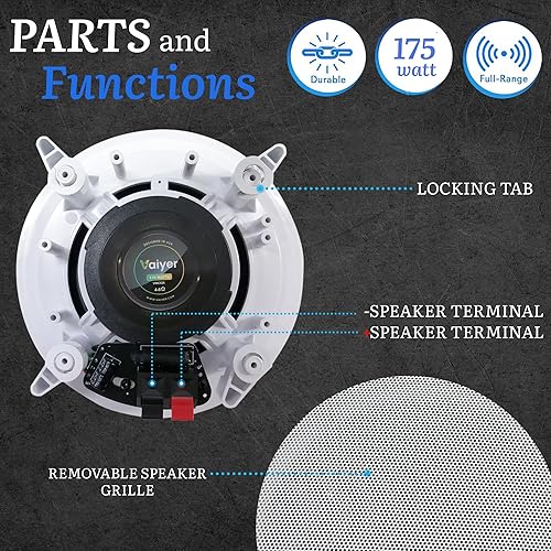 Miniatura 2 de Vaiyer Par de altavoces de techo de 5.25 pulgadas y 350 vatios (por par), altavoces de techo para sistema de cine en casa, montaje empotrado en la