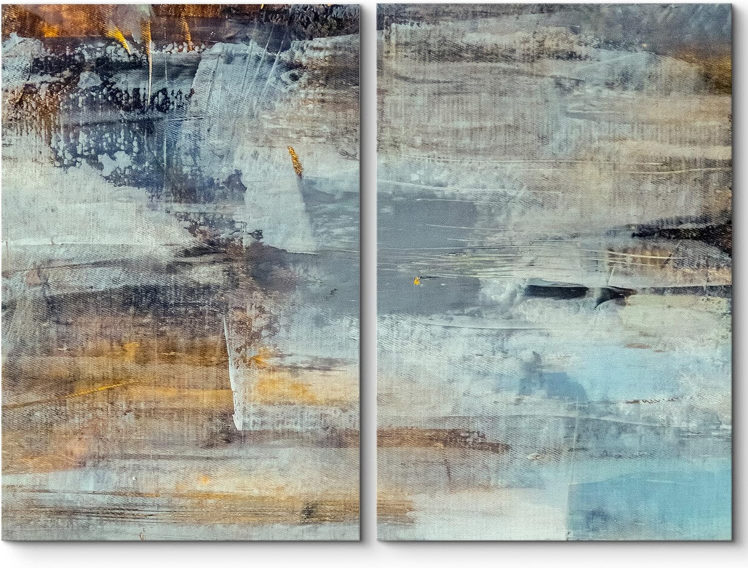 wall26 Canvas Print Wall Art Set Blue & Yellow Grunge Color Field Abstract Patterns Digital Art Modern Art Chic Scenic Colorful Multicolor for Living Room, Bedroom, Office - 16"x24"x2 Panels