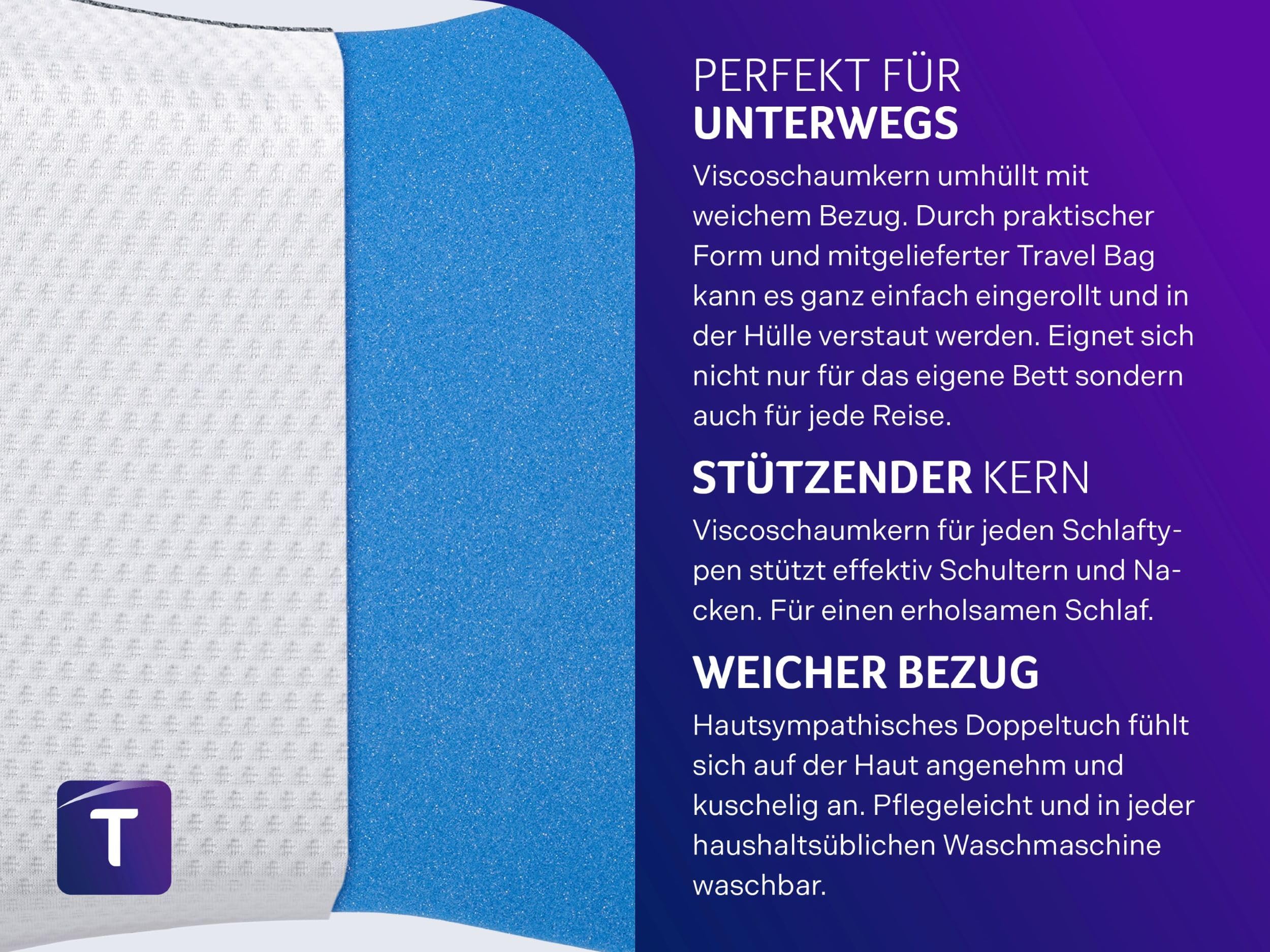 Traumnacht Travelguard ergonomisches Nackenkissen, Kopfkissen, Reisekissen für einen erholsamen Schlaf, 35 x 50 cm, weiß, Öko-Tex geprüft, produziert nach deutschem Qualitätsstandard