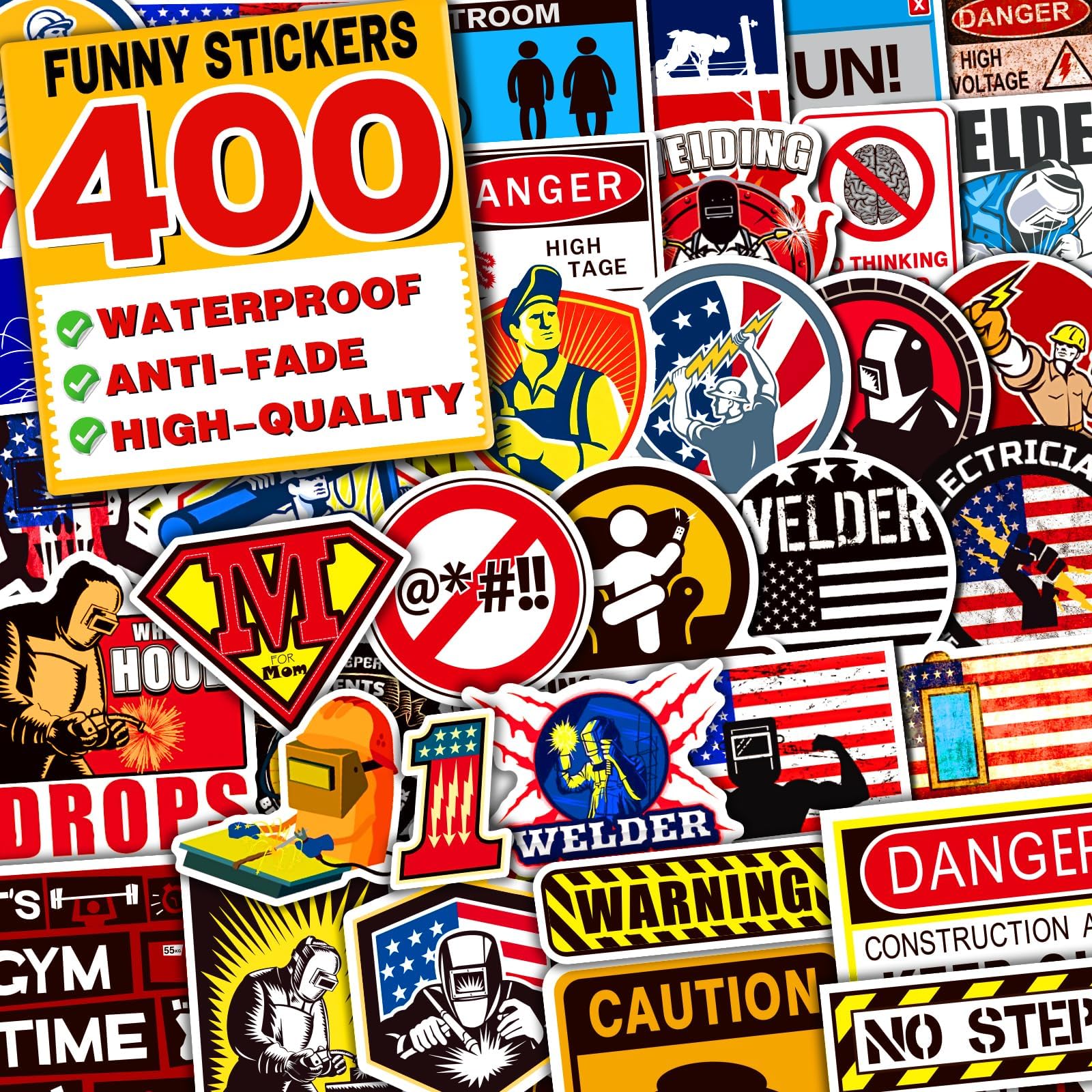 Arme Funny Hard Hat Stickers for Men & Adults, 400 Pcs Blue Collar Stickers for Welder, Electrician, Lineman, Construction, Decals for Helmet, Truck, Tool Box, Water Bottle, Car, Motorcycle