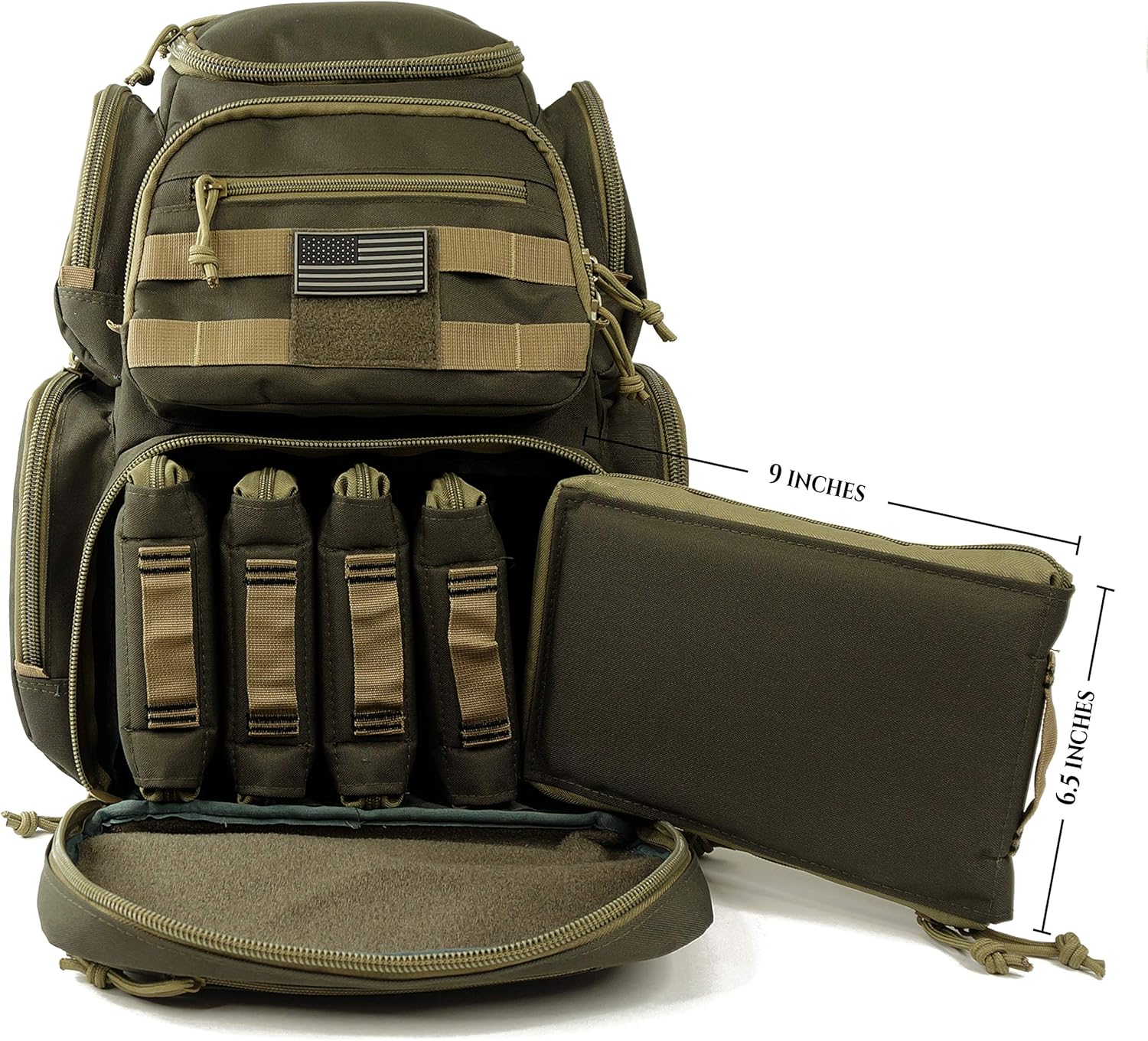 K-Cliffs Tactical Range Backpack – Lockable Bag for 5 Handguns Pouches – 900D Water‑Resistant with Rain Cover & USA Patch