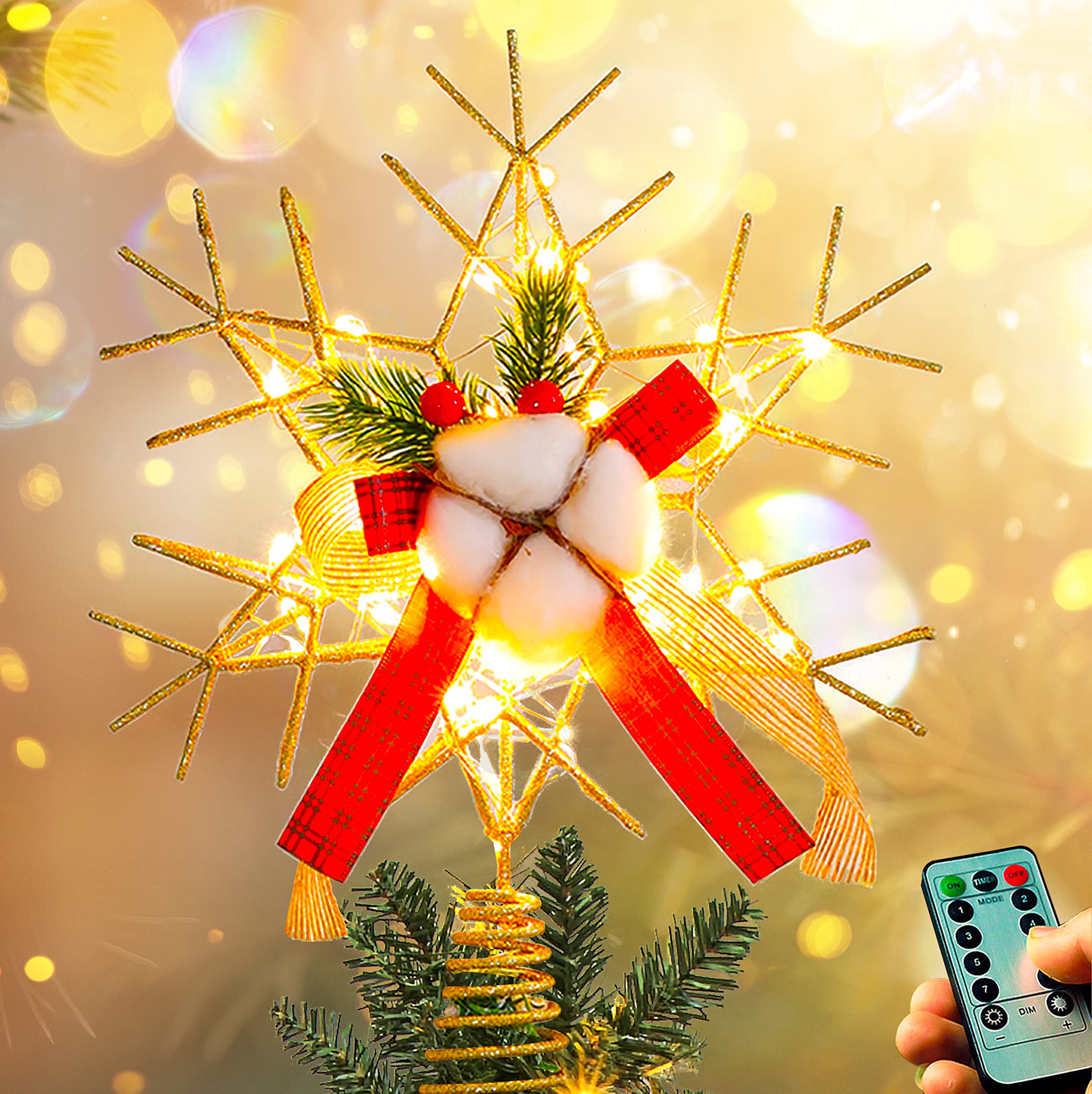 Photo 1 of 2 pack Christmas Tree Topper Star LED Lights Star Treetop Battery Operated Christmas Decorations Xmas Décor Style - 4