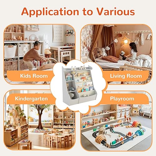 Miniatura 6 de FKWin Montessori - Estantería para niños pequeños y organizador de almacenamiento de juguetes, estantería de 4 niveles para guardería, sala de