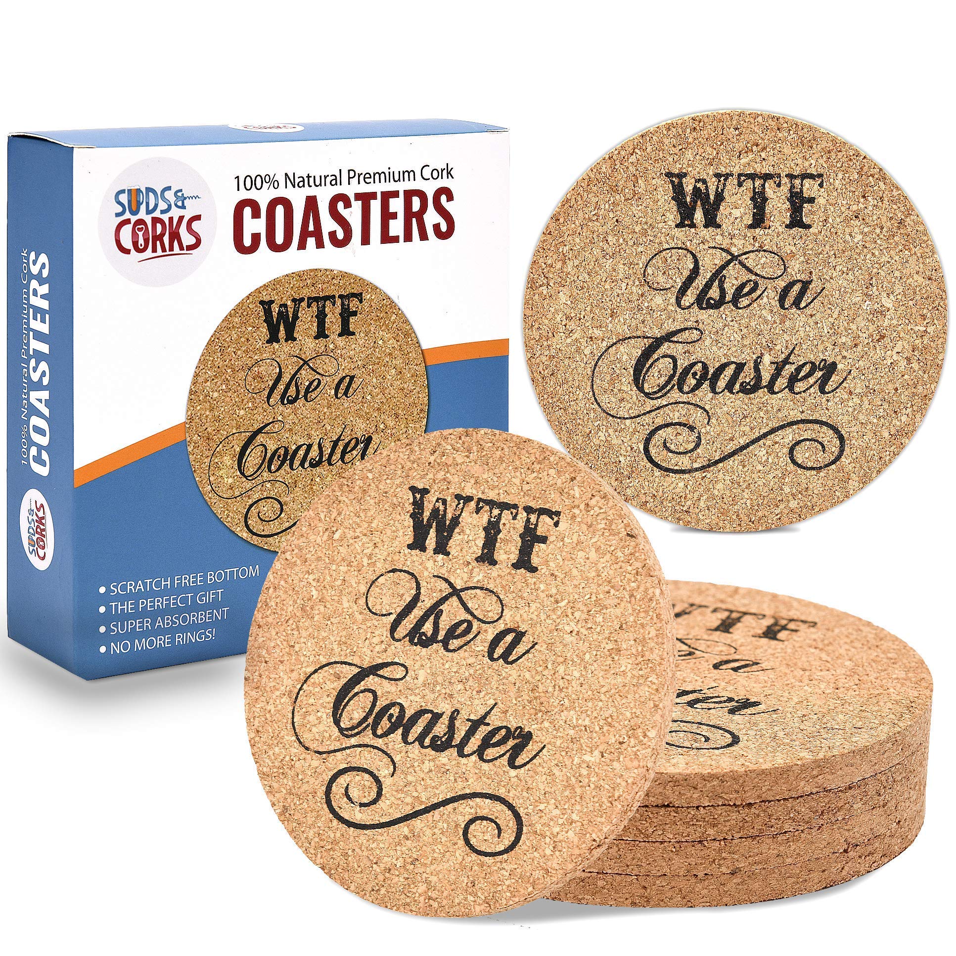 Funny Cork Bar Coasters Decor - Fathers Day Gifts for Dad, Stepdad, Husbands, Premium 5mm Round Cork Coaster, Best Housewarming or Alcohol Gifts, Funny Living Room Table Man Cave Decor Stuff (6 Pack)