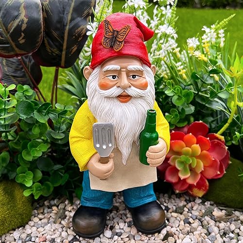 Miniatura 3 de Mood Lab Gnomo de jardín  Gnomo de chef de barbacoa  9.45 pulgadas de alto estatua de césped  para decoración al aire libre y de la casa