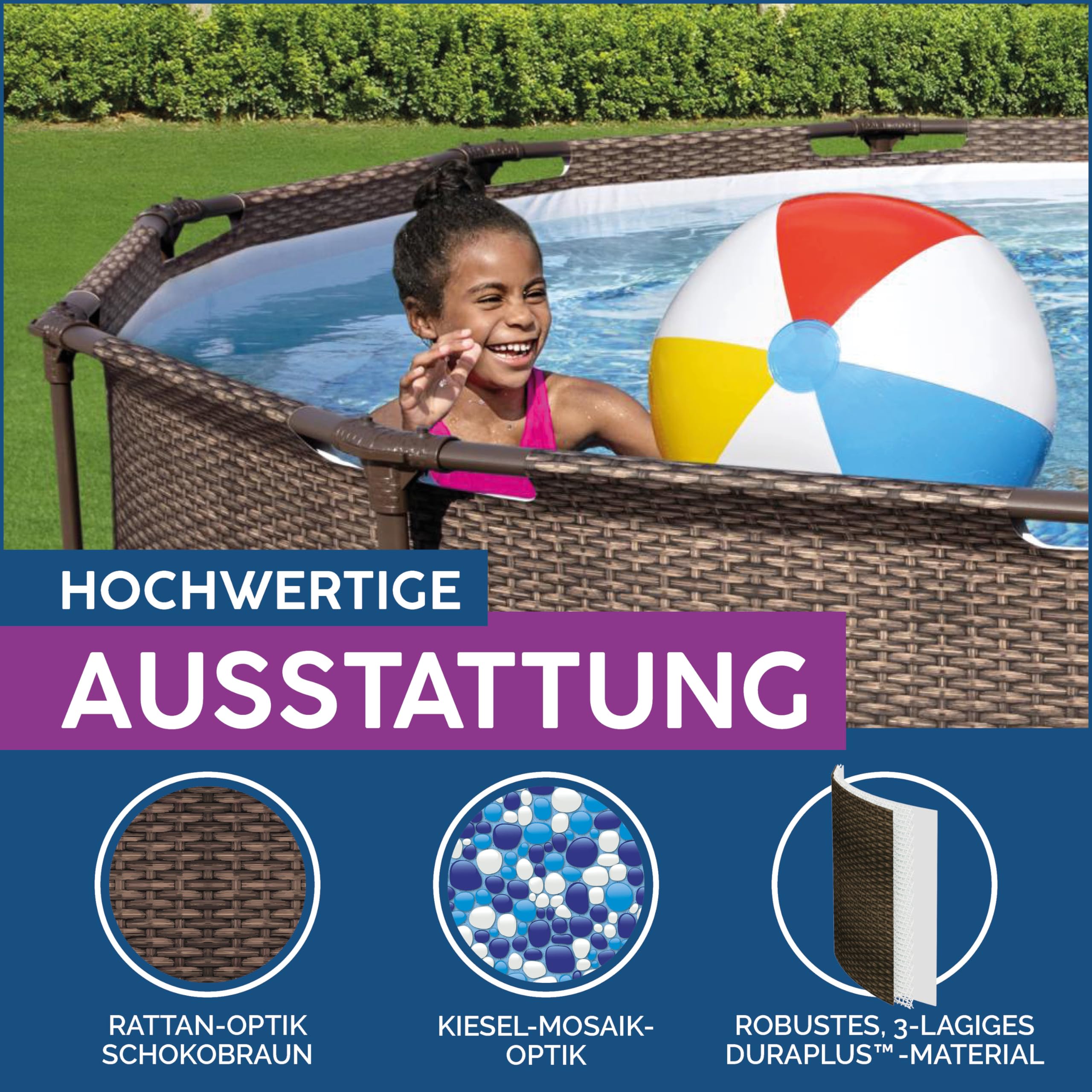 Bestway Steel Pro MAX - Set per piscina con pompa filtro, Ø 366 x 100 cm, effetto rattan, colore: Cioccolato