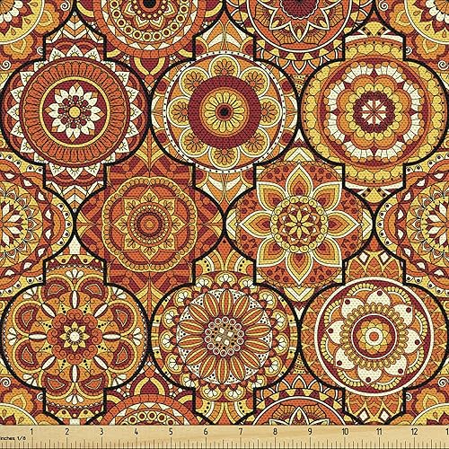 Vista 826 de Ambesonne Tela beige de The Yard, ilustración contemporánea de animales marinos en estilo retro, arte de caballito de mar de cangrejo de pulpo, tela