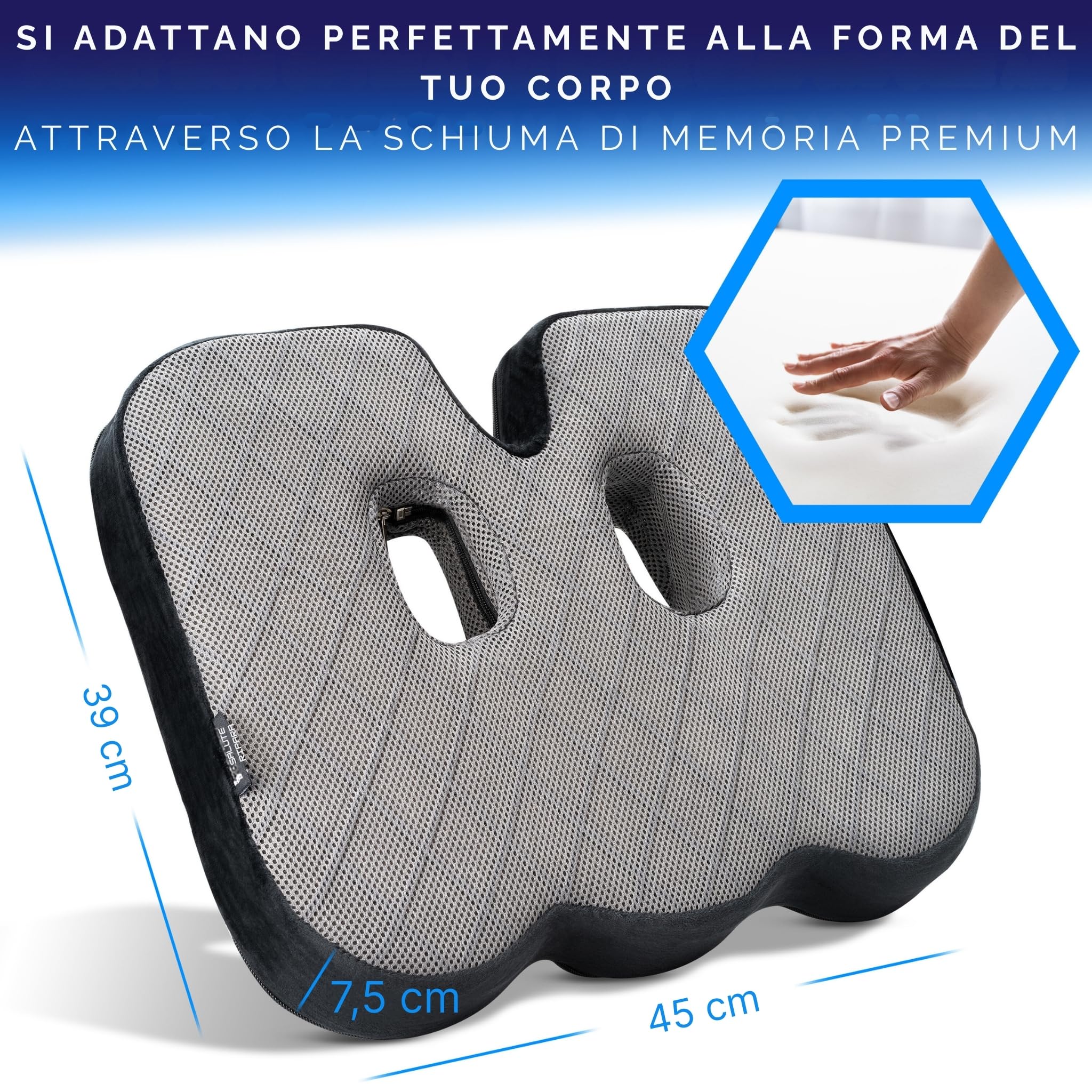 Healthfix® Cuscino Ortopedico Coccyx – Cuscino Seduta Memory Foam Ergonomico con Fodera Traspirante e Base Antiscivolo – Per Sedia Ufficio, Gaming, Sedile Auto e Casa