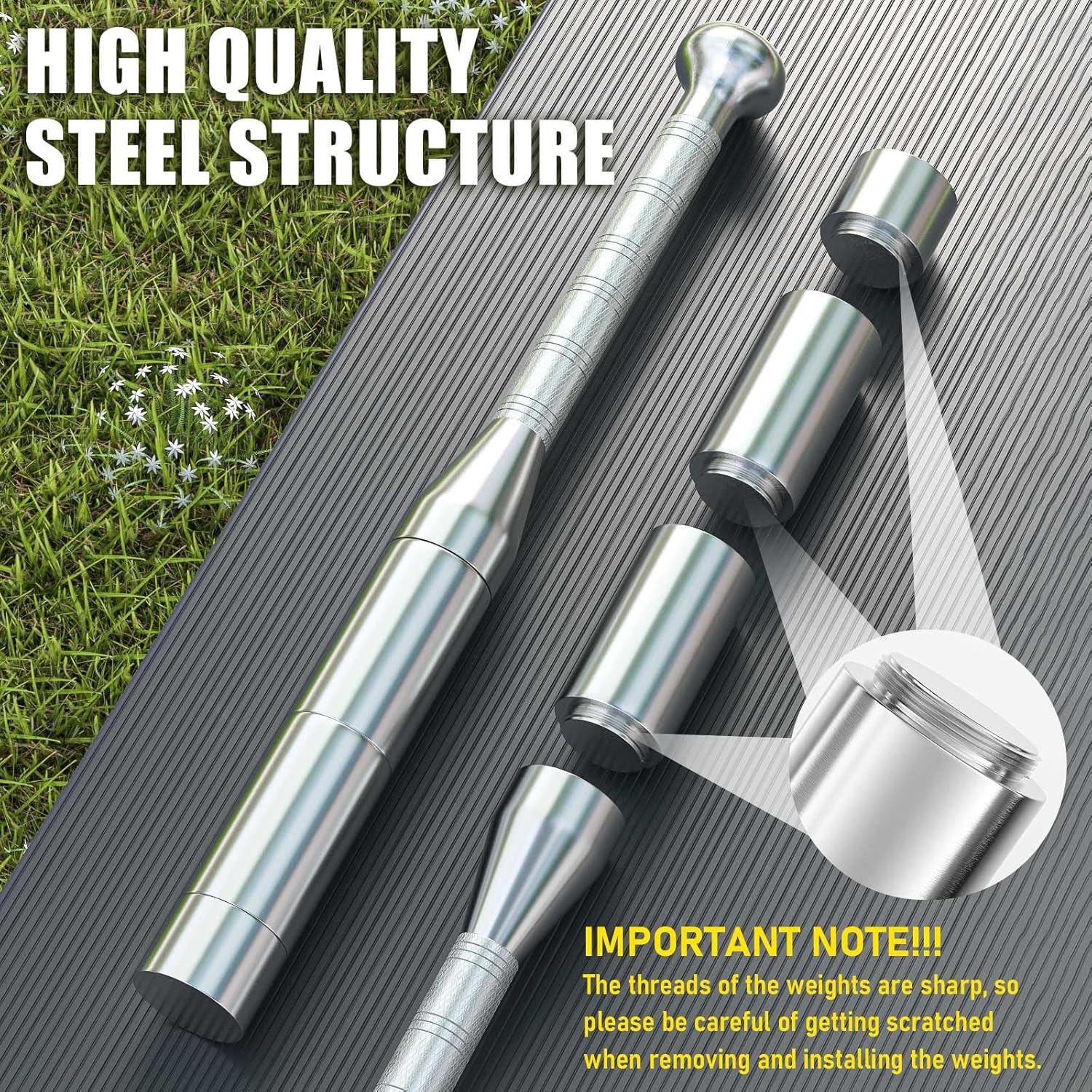 TOBWOLF Adjustable Macebell for Strength Training, 6 in 1 Indian Club Weighted Club Bell (6.5/9/11/13/15/17.5LBs), Steel Club for Muscle Building, Shoulder, Grips & Forearms Workouts to Stretching