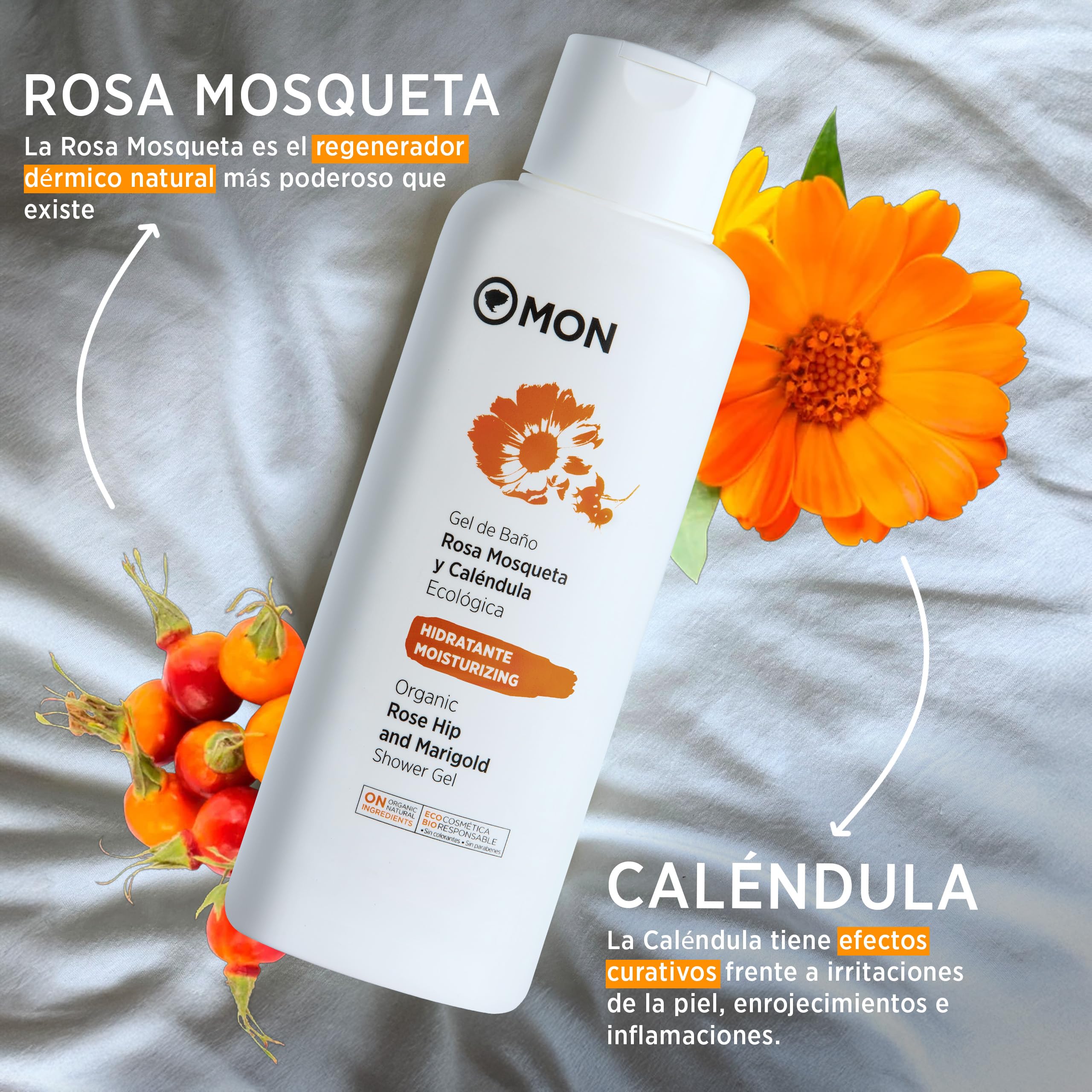 MON Gel de Rosa Mosqueta y Caléndula 750 ml – Puro 100% Con Ingredientes Naturales - Repara e Hidrata - Para Pieles Sensibles y Bebés