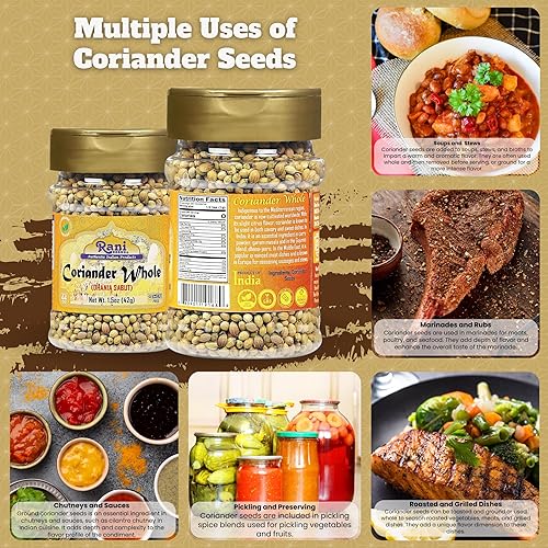 Miniatura 2 de Semillas enteras de cilantro Rani (Dhania), especias indias, tarro PET de 1.5 oz (42 g)  Todo natural  Apto para gluten  Sin OMG  Vegano  Origen