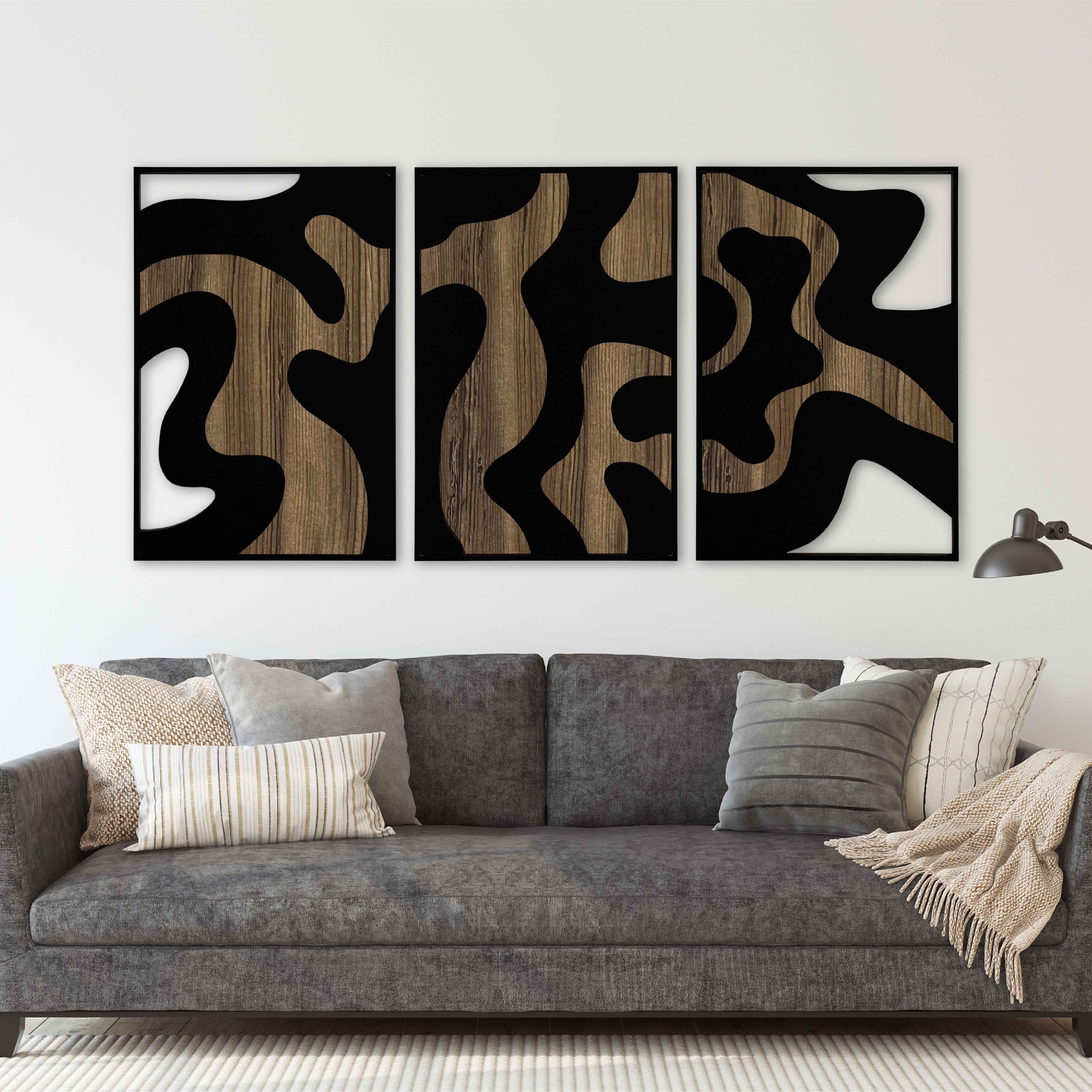 Wandkunst, neutral, strukturiertes Holz, abstrakt, organisch, groß, Wanddekoration, moderne Erdtöne, Designer-Akzente, Geschenk für Wohnzimmer und Schlafzimmer, 3 Stück