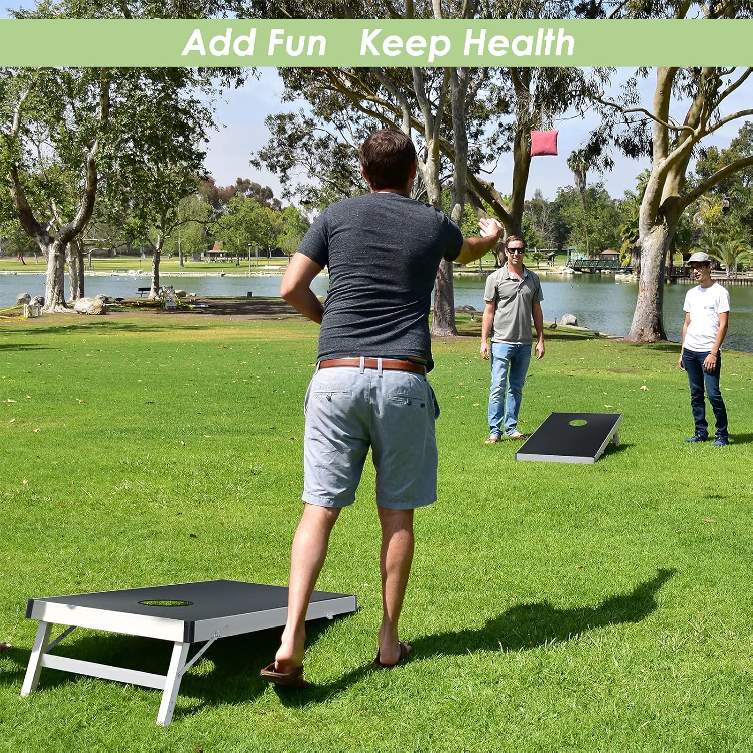 Tangkula Cornhole Set Outdoor, Foldable Aluminum Cornhole Boards with 8 Corn Hole Bean Bags for Teens and Adults, Carrying Bag, Portable Yard Lawn Game, 3FTx2FT Cornhole Bean Bag Toss Game Set