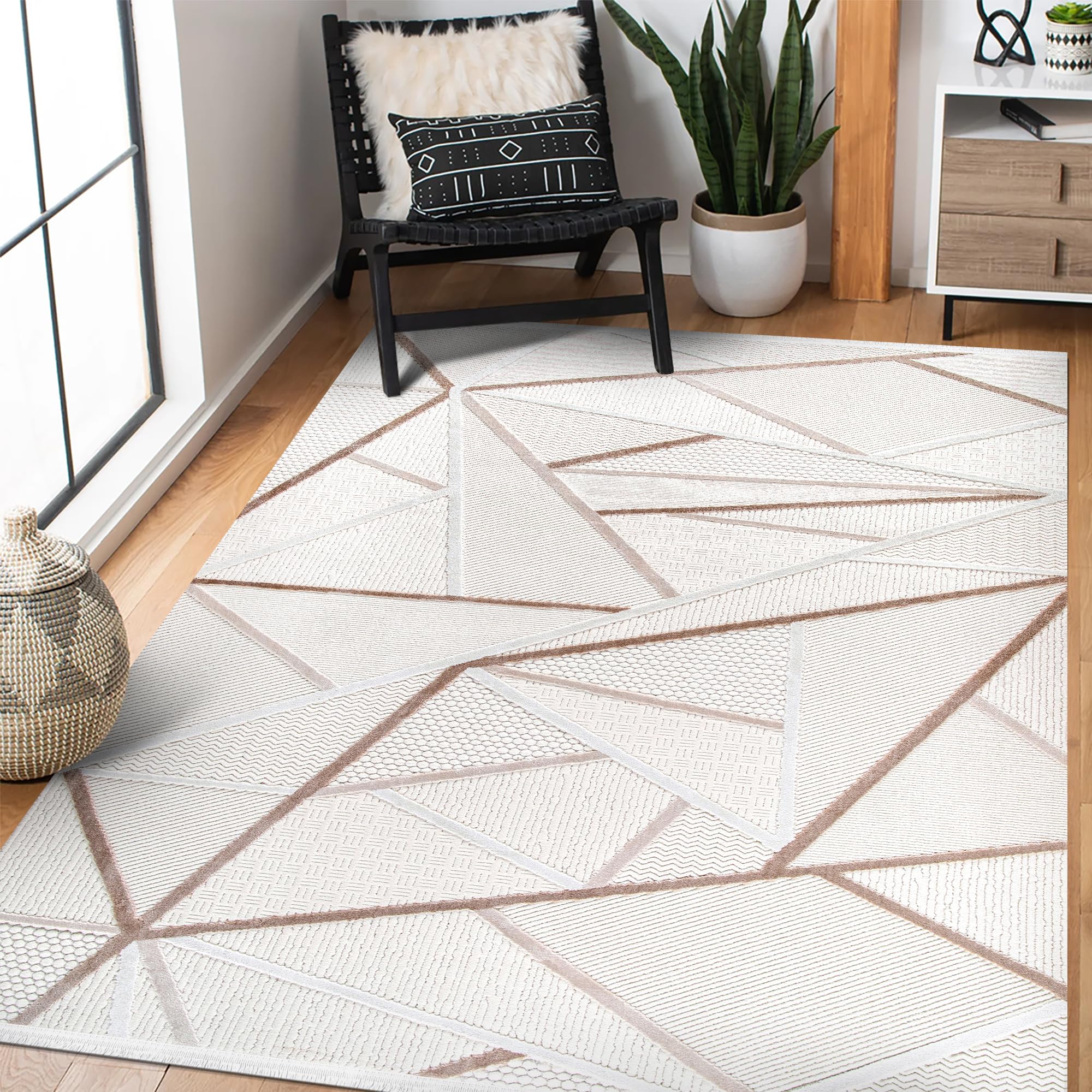 Tapis doux et durable pour salon, chambre à coucher, cuisine et couloir – Facile à nettoyer, adapté aux animaux domestiques et aux enfants – Beige et crème (crème 2, 120 x 180 cm)