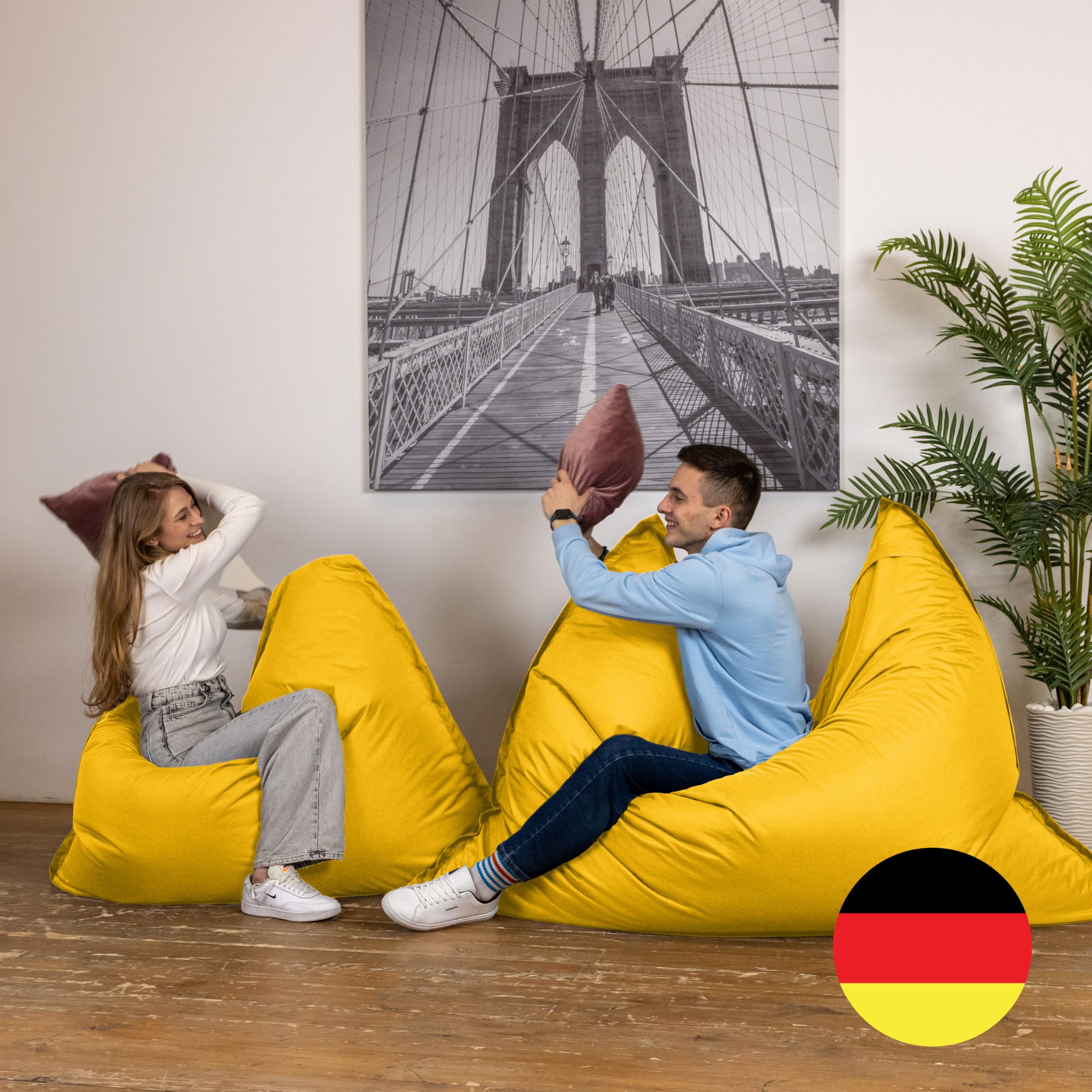 Bruni Pouf géant Caree Jaune – Pouf rectangulaire XXL 140 x 180 cm 400 l housse amovible intérieur extérieur Fabriqué en Allemagne