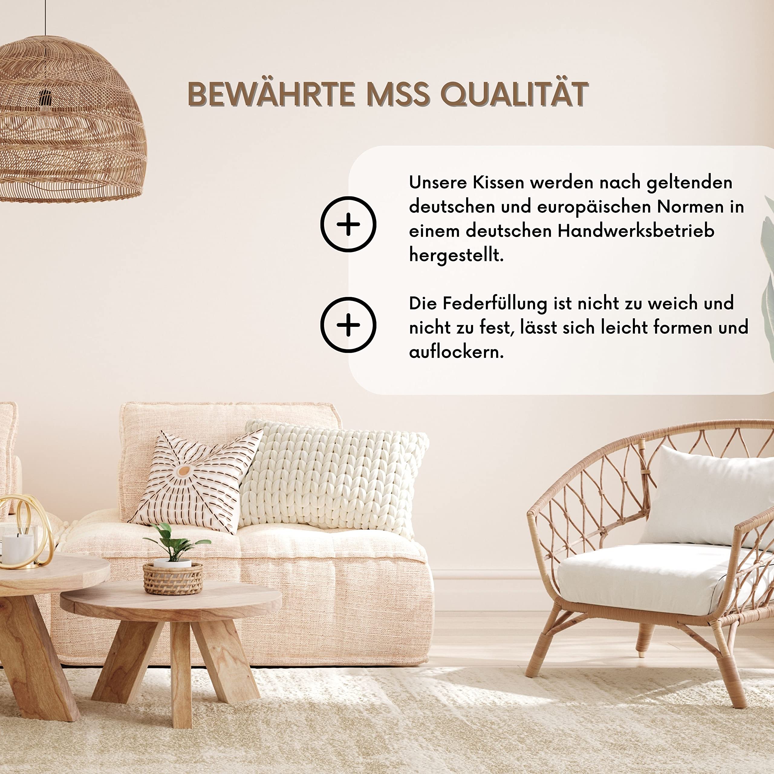 MSS e.K. 4er Set Federkissen | Größe: 80 cm x 80 cm | Füllgewicht: je 1.000 Gramm | 100% Baumwolle | kein Lebendrupf | Kissenfüllung | NOMITE Zertifiziert - milbenfrei | schadstoffgeprüft